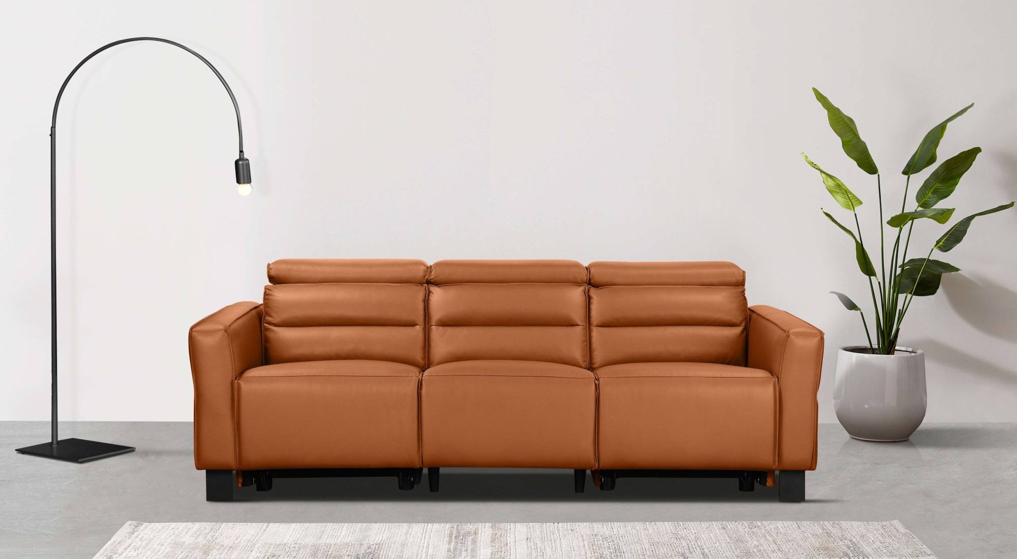 Places of Style 3-Sitzer »Carpari, 224cm, manuelle od. elektrische Relaxfunktion in 2 Sitzen«, mit USB-A/C, Kopfteilverstellung, Echtleder, Kunstleder, Webstoff