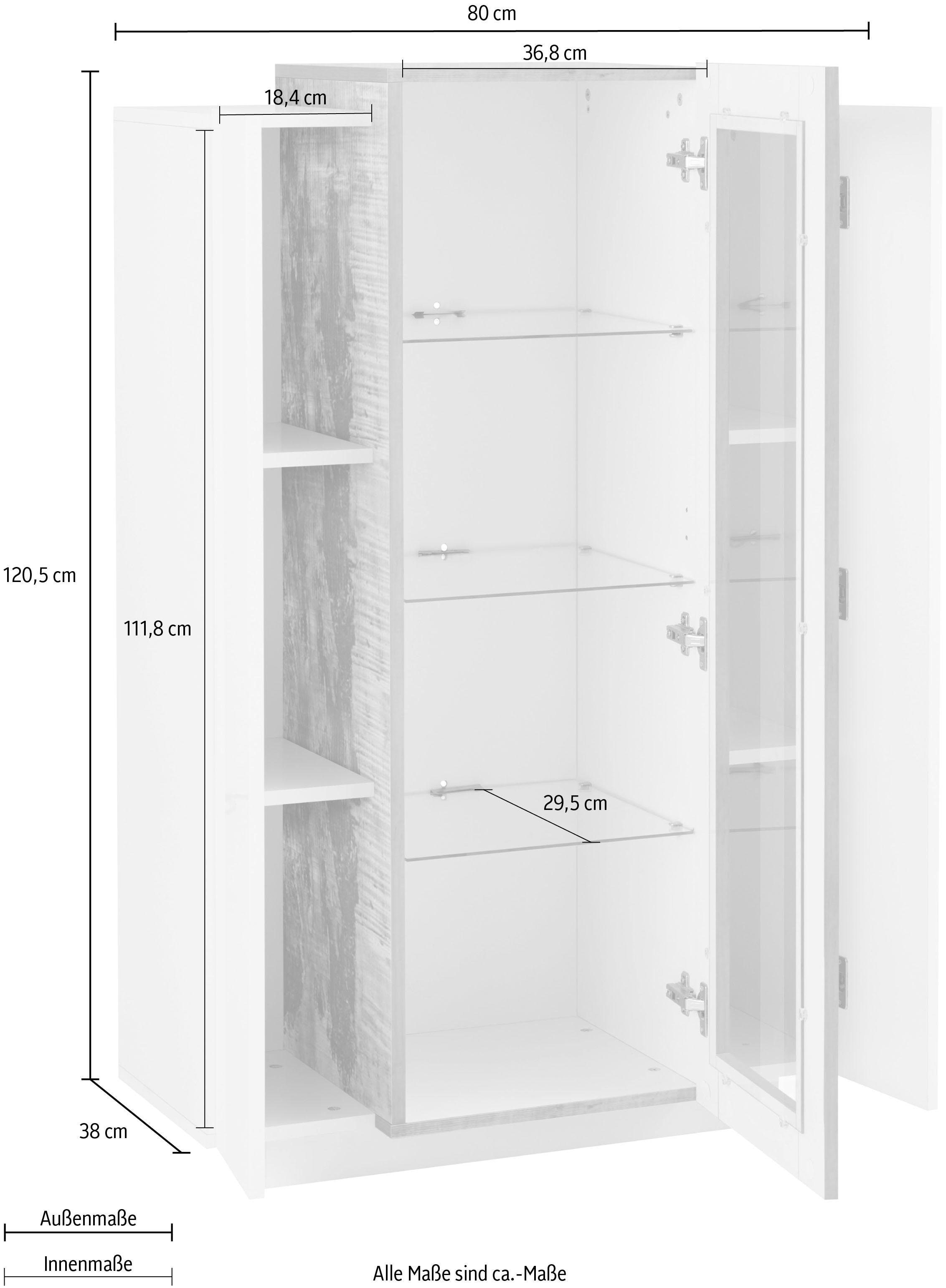 INOSIGN Vitrine »Coro, Vitrine, Glasvitrine, Vitrinenschrank, Stauraumvitrine«, 3 Türen davon 1 Glastür, 9 Fächer, Doppeltiefe, Höhe 120,5cm