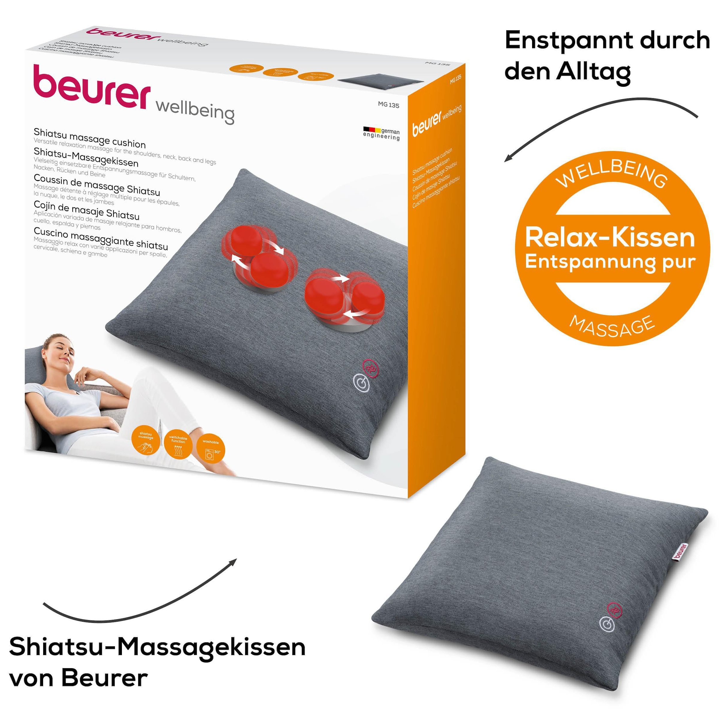 BEURER Massagekissen »MG 135 Shiatsu-Massagegerät mit zuschaltbarer Wärmefunktion«, Mit 4 Massageköpfen für eine entspannende Massage