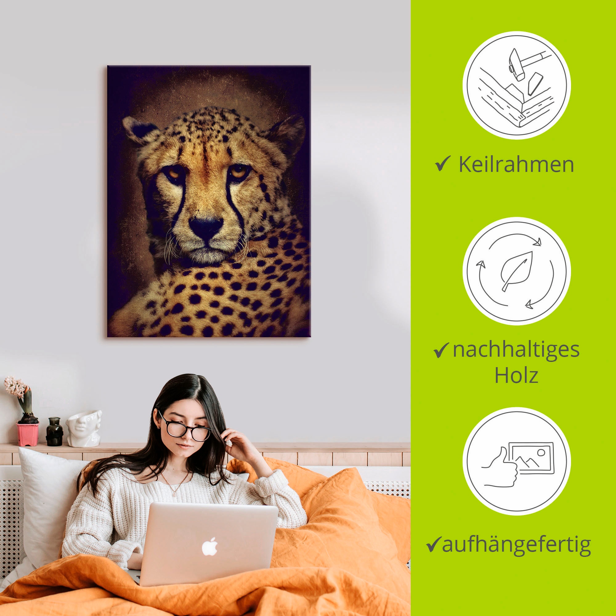 Artland Leinwandbild »Gepard« Wildtiere 1 Stk. tlg. auf Holzrahmen gespannt