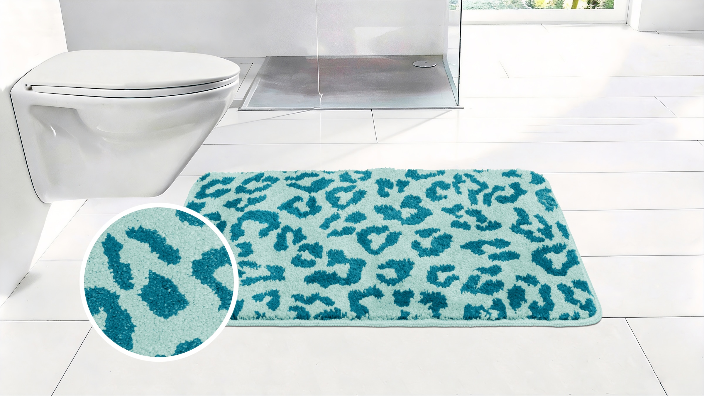 OTTO home Badematte »Anna Leo, Badvorleger, Badezimmer Teppich, Duschvorleger« Höhe 15 mm rutschhemmend beschichtet fußbodenheizungsgeeignet | schnell trocknend mit Animal Print, modernes Muster, Leo, weich