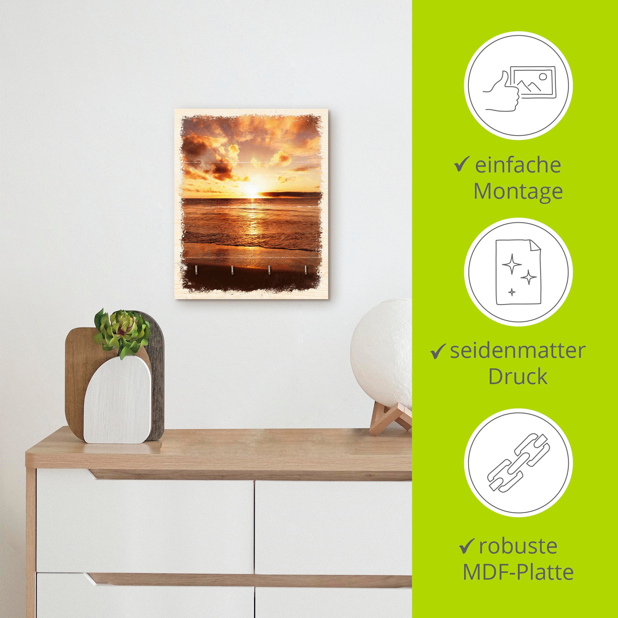 Artland Hakenleiste »Schöner Sonnenuntergang Strand«, MDF