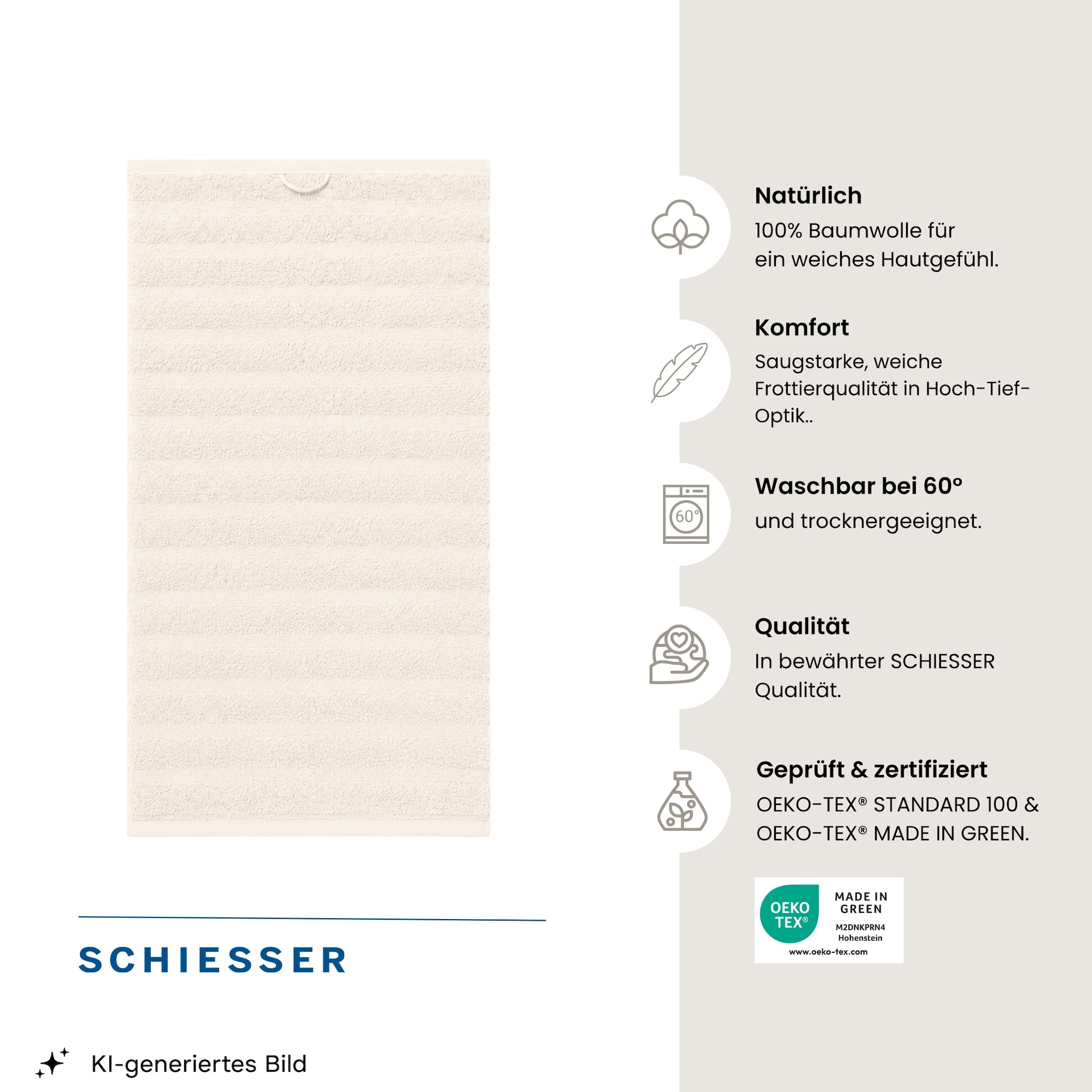 Schiesser Duschtücher »Neapel aus 100% Baumwolle mit eleganter Hoch-Tief-Optik« OEKO-TEX® MADE IN GREEN