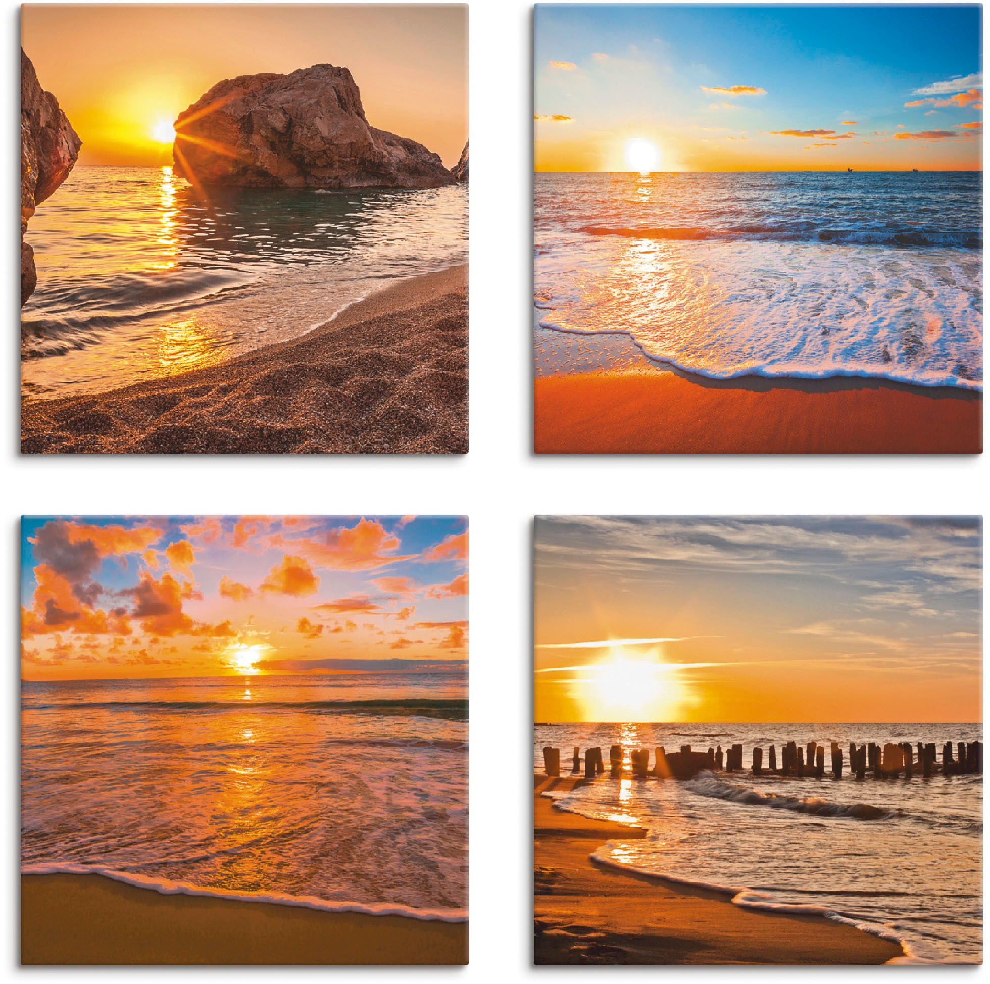 Leinwandbild Strand -untergang, Sonnenaufgang Größen 4er verschiedene »Sonnenuntergänge Meer«, auf (4 Set, Artland Rechnung am & St.), & kaufen