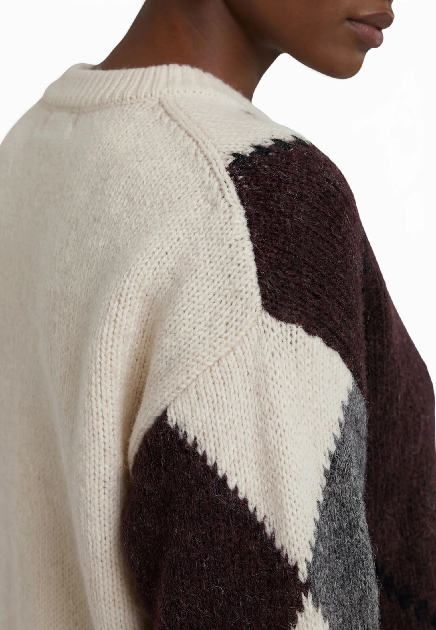 Zero Rundhalspullover »Grobstrick-Pullover mit Intarsie«