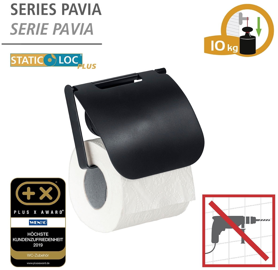 WENKO Toilettenpapierhalter »Static-Loc® Plus mit kaufen Garantie Befestigen ohne Deckel, | Bohren 3 XXL online mit Pavia«, Jahren