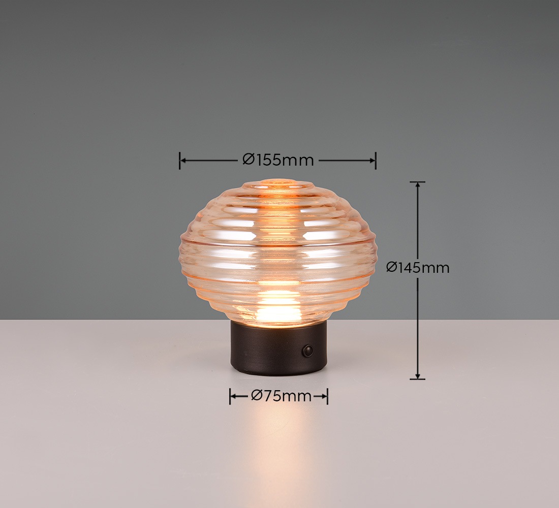 REALITY Leuchten LED Tischleuchte »EARL«, 1 flammig, Leuchtmittel LED-Board | LED fest integriert, kabellose Akku Tischlampe, Glasschirm, USB-C Ladekabel, Touchdimmer