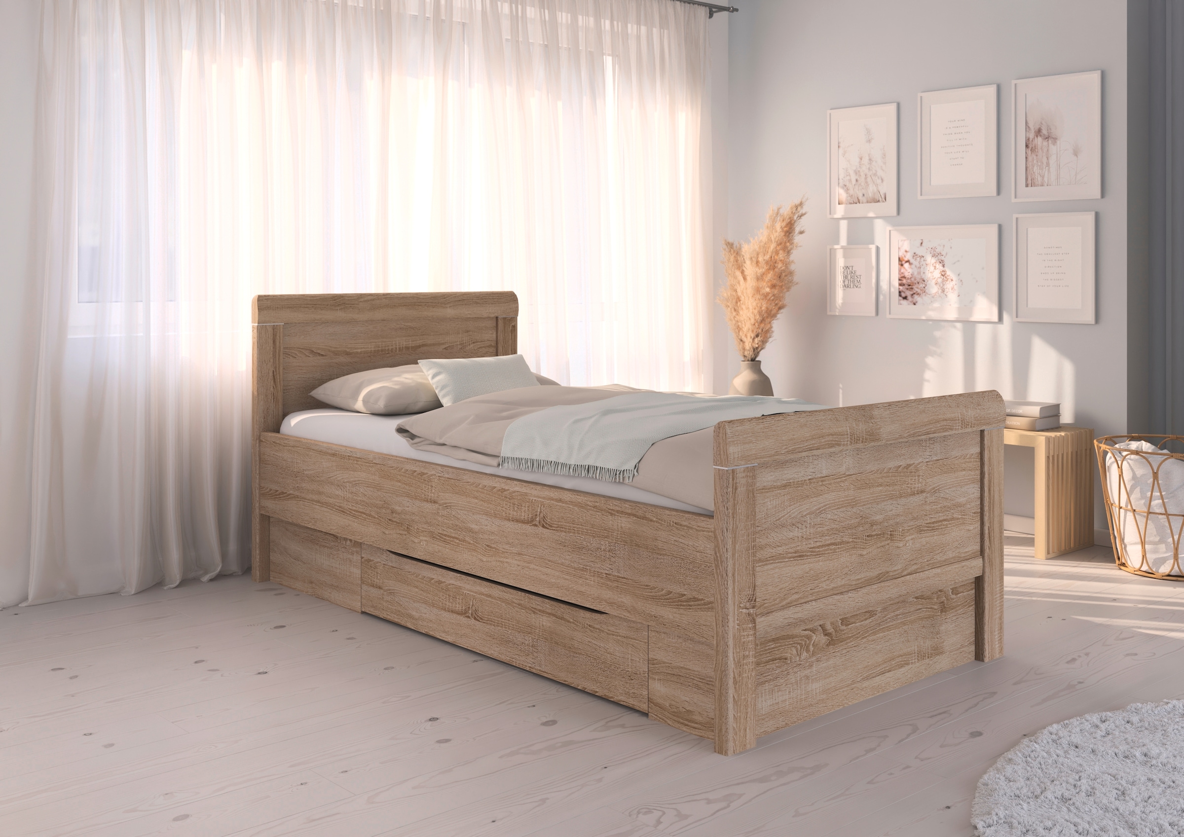rauch Stauraumbett »Bett Einzelbett Stollenbett Bettkästen EVELYN«, in Komforthöhe mit Holzkopfteil sowie Schubladen MADE IN GERMANY