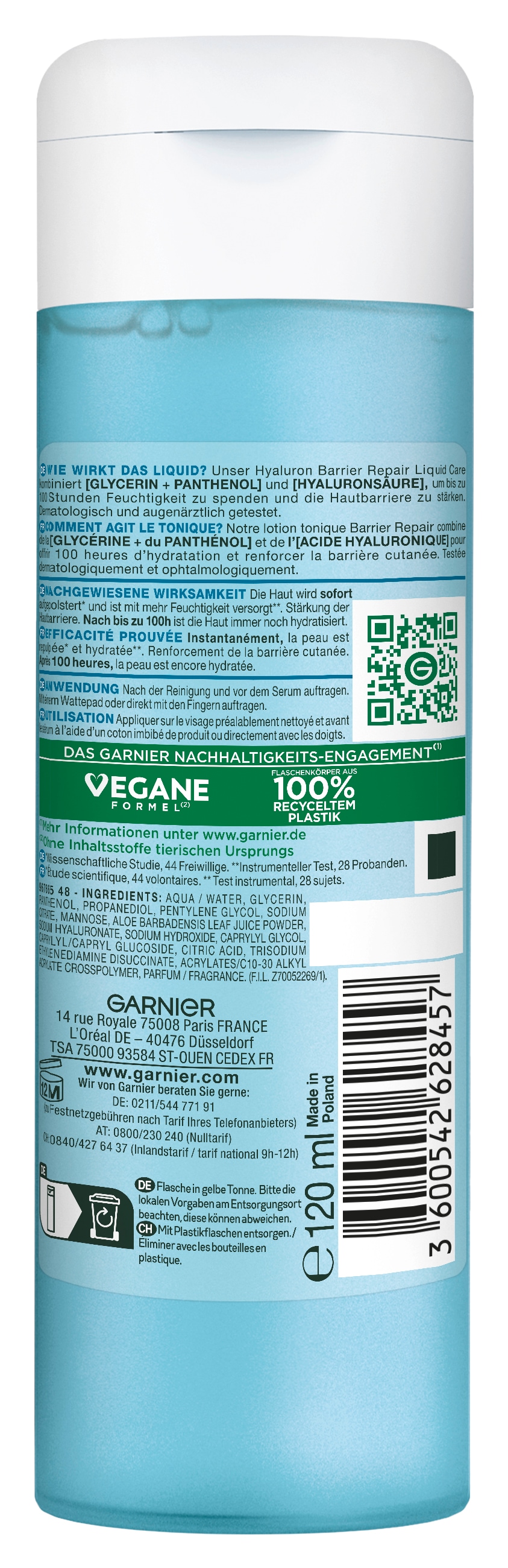GARNIER Toner »Garnier Hyaluron Barrier Repair Liquid Care«