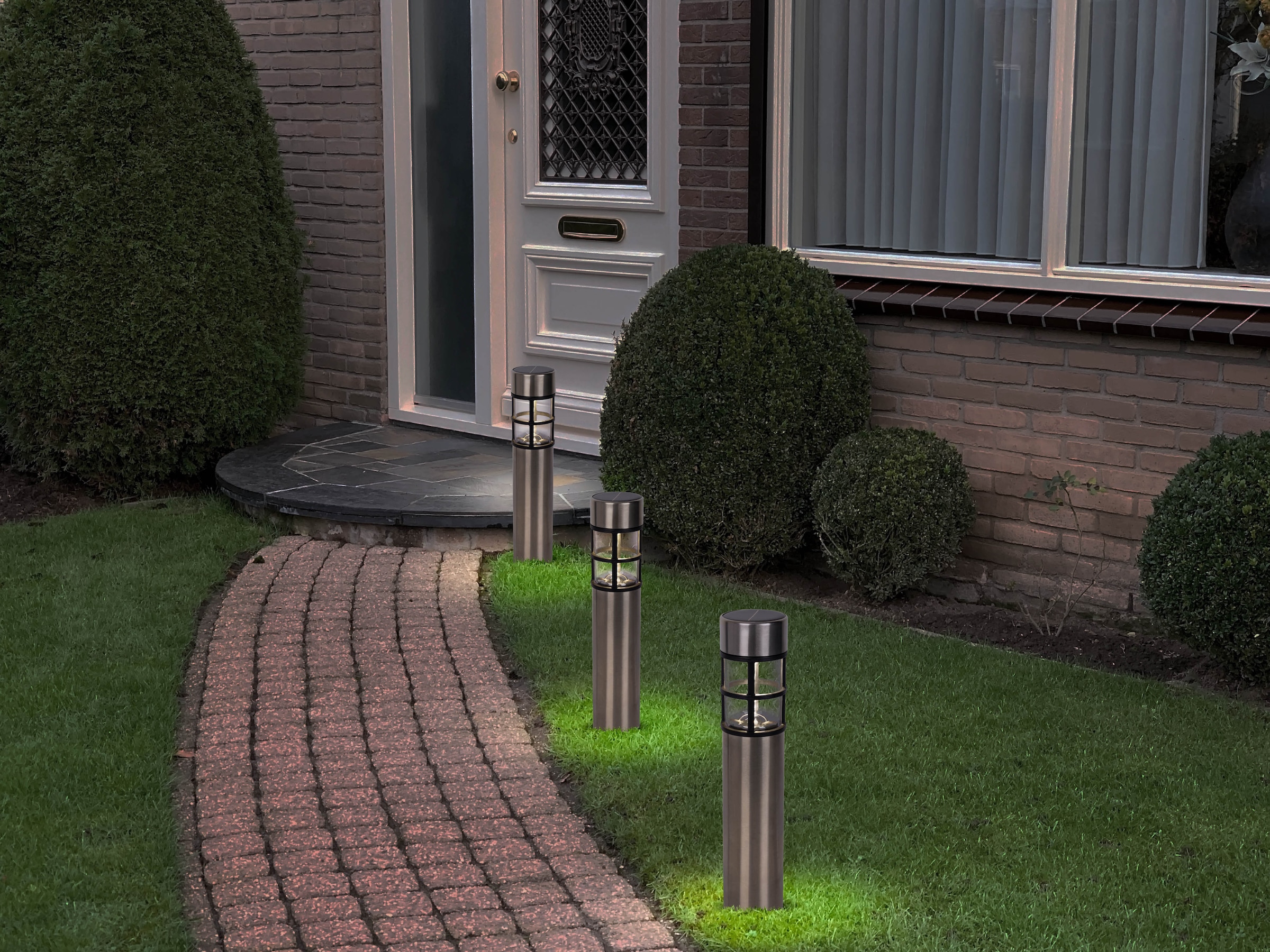 näve LED Solarleuchte »Bobby« LED-Modul 1 Stk. Warmweiß 3er Set, Dämmerungssensor, Schiebeschalter, Höhe 42cm, Edelstahl, IP44