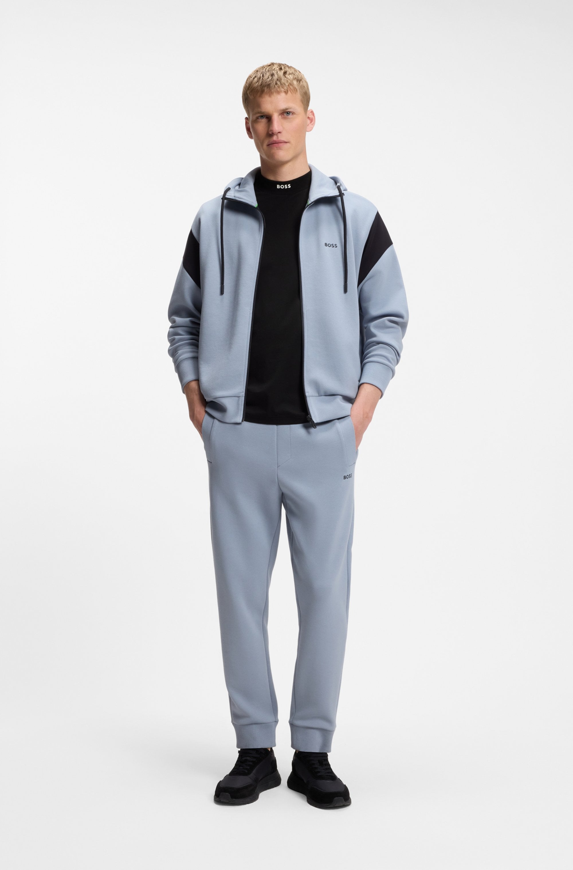 BOSS GREEN T-Shirt »Tee Collar Relaxed Fit« Stretch Jersey Baumwolle, Logo Centered, Rundhals
