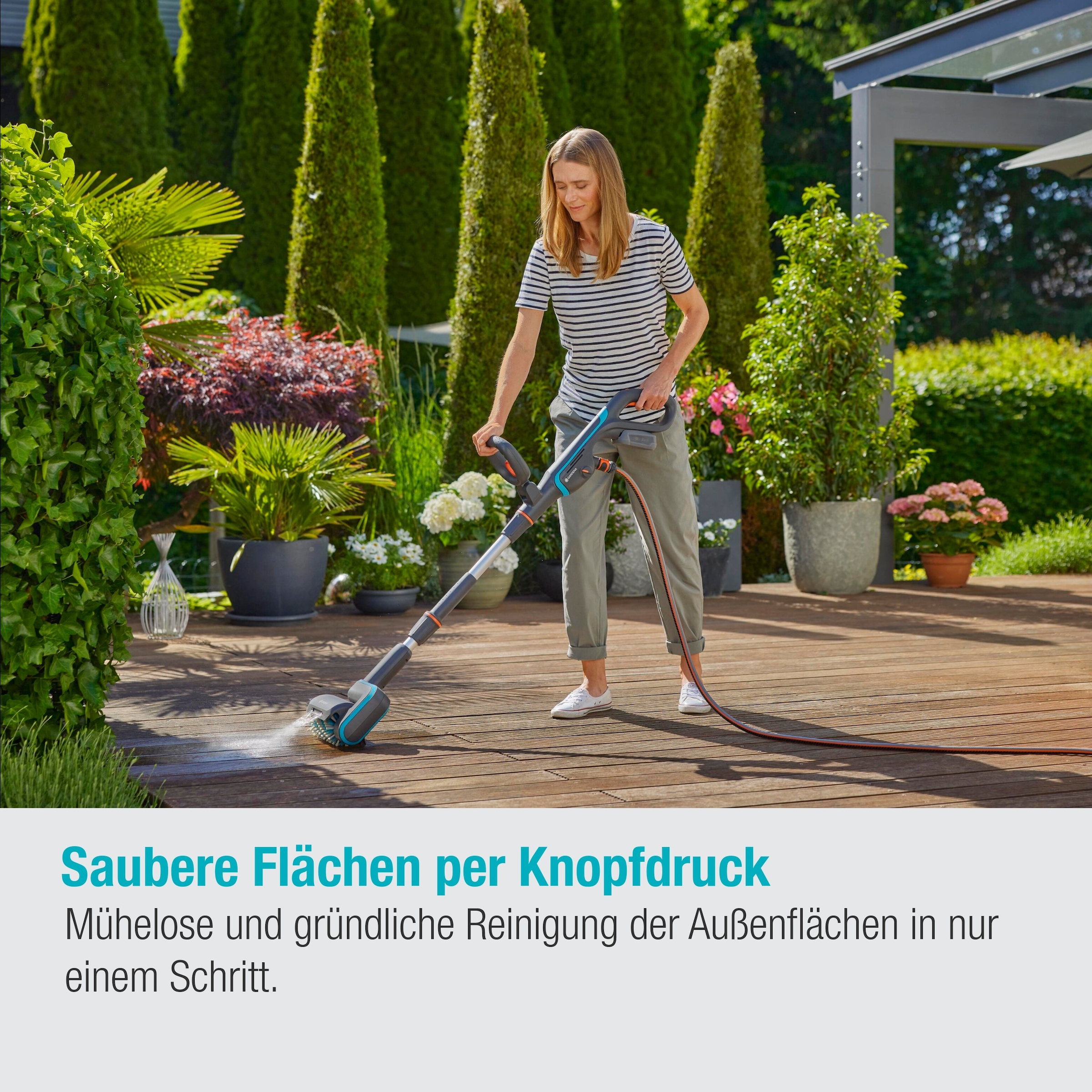 GARDENA Akku-Oberflächenbürste »Multi-Reiniger AquaBrush Patio 03/18V P4A«, Ready-To-Use Set inkl. Akku und Ladegerät