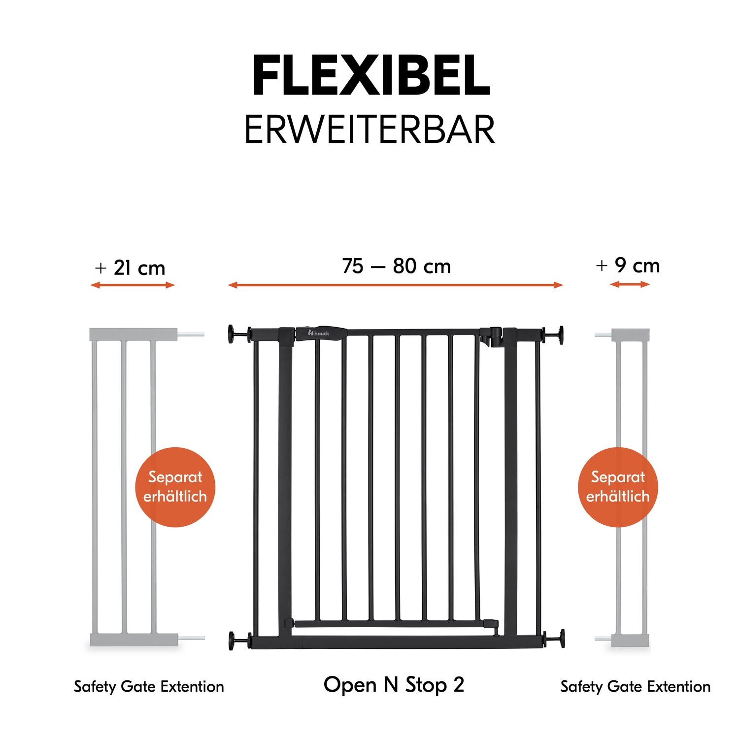 Hauck Türschutzgitter »Open N Stop 2, Black«, auch als Treppenschutzgitter verwendbar; 75-80; erweiterbar