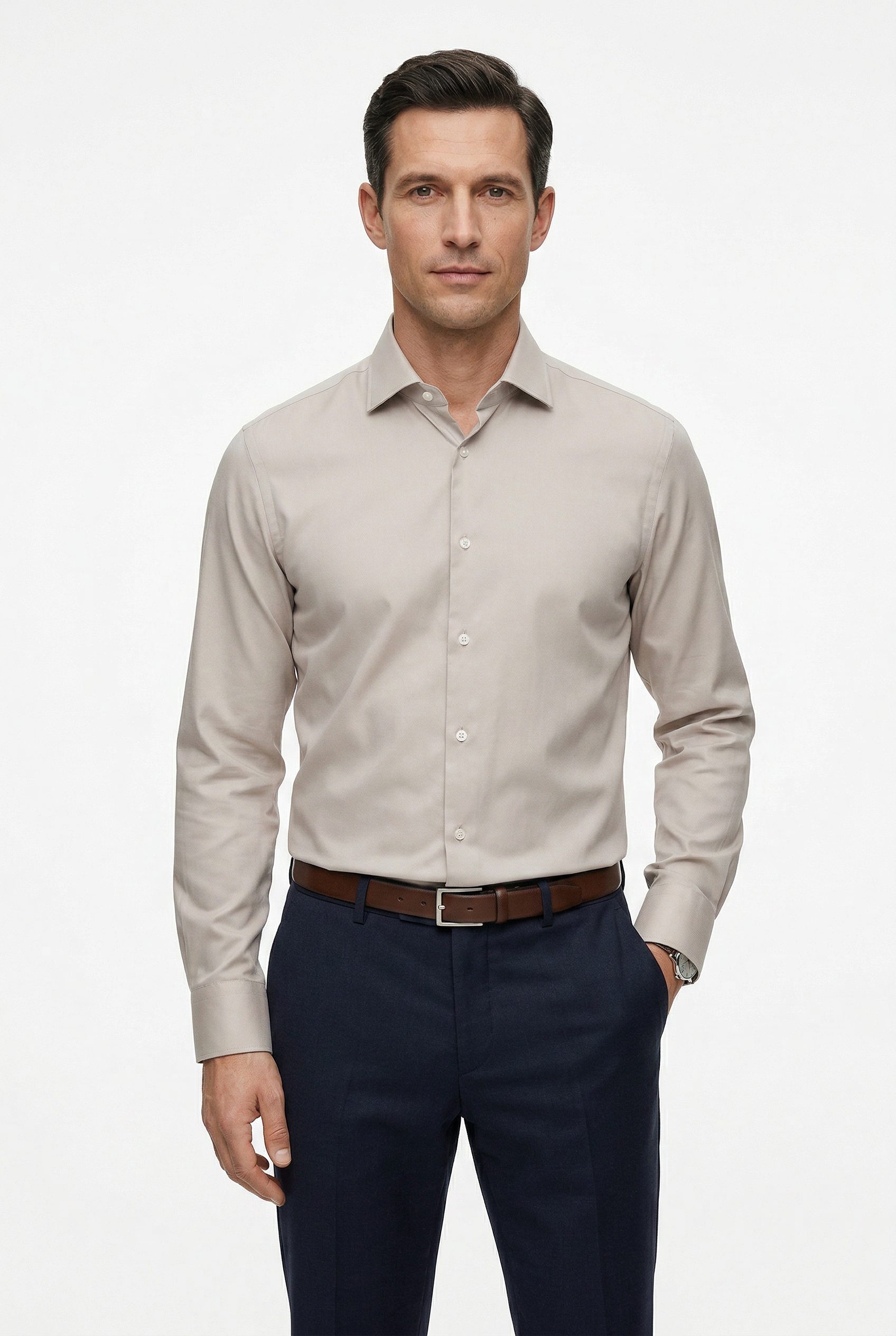 BOSS Businesshemd »HANK« Slim-Fit, aus funktionalem Stretch-Twill, Kentkragen