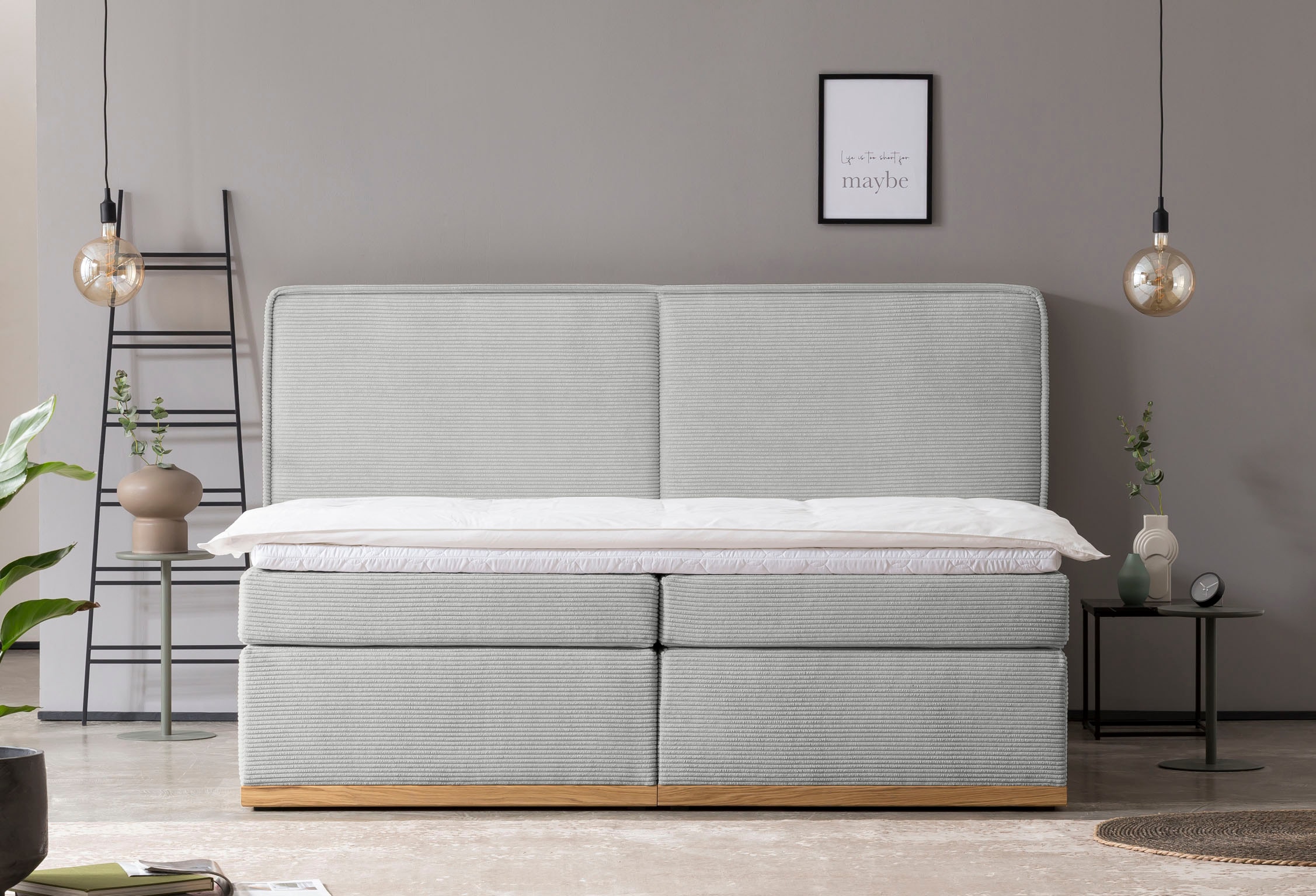 Home affaire Boxspringbett »SHERWOOD Hotelbett, Polsterbett«, Hochwertiger Cord,weiche Velours-Struktur, mit Topper, Eiche