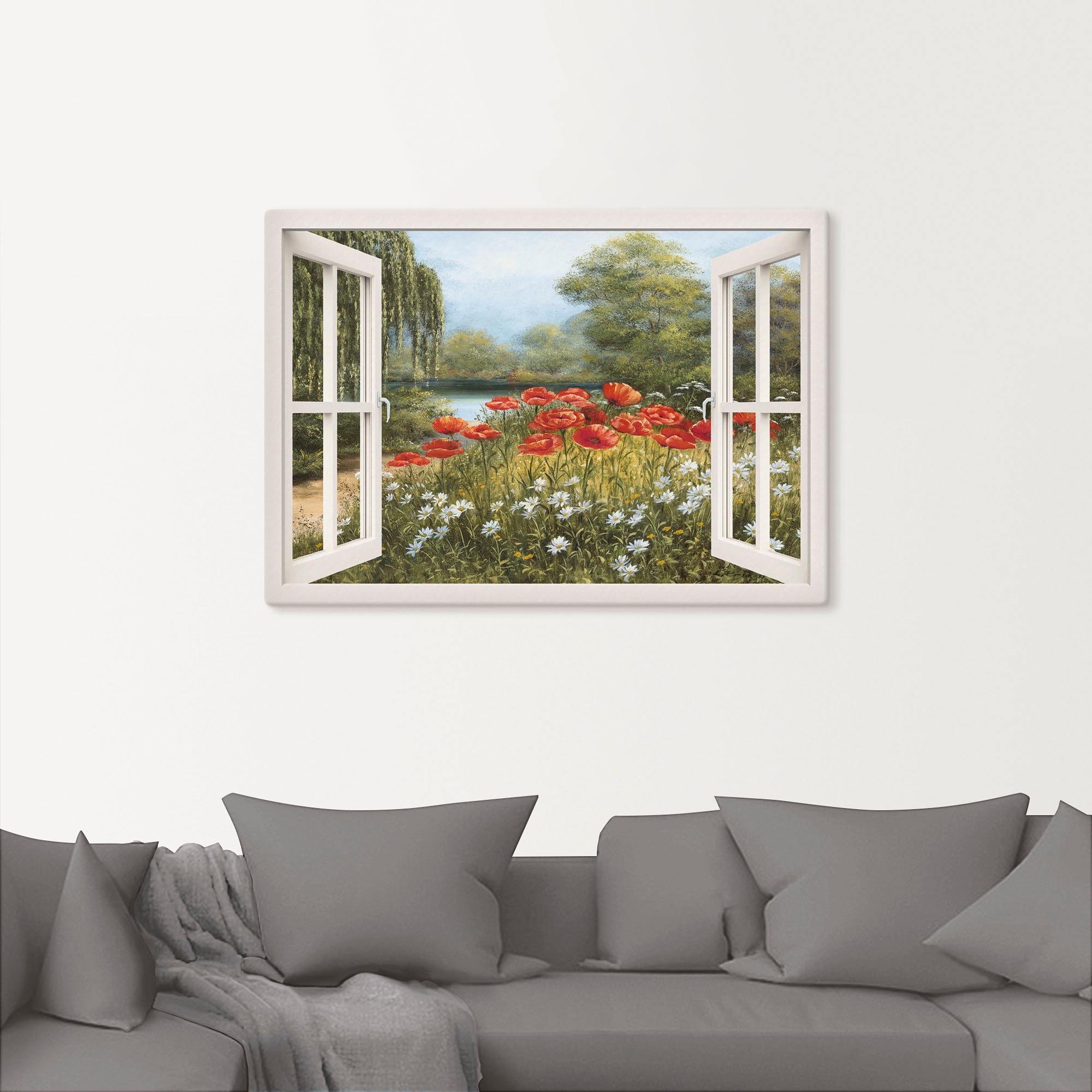 Artland Wandbild »Fensterblick Mohnwiese«, Fensterblick, (1 St.), als Leinwandbild, Poster in verschied. Größen