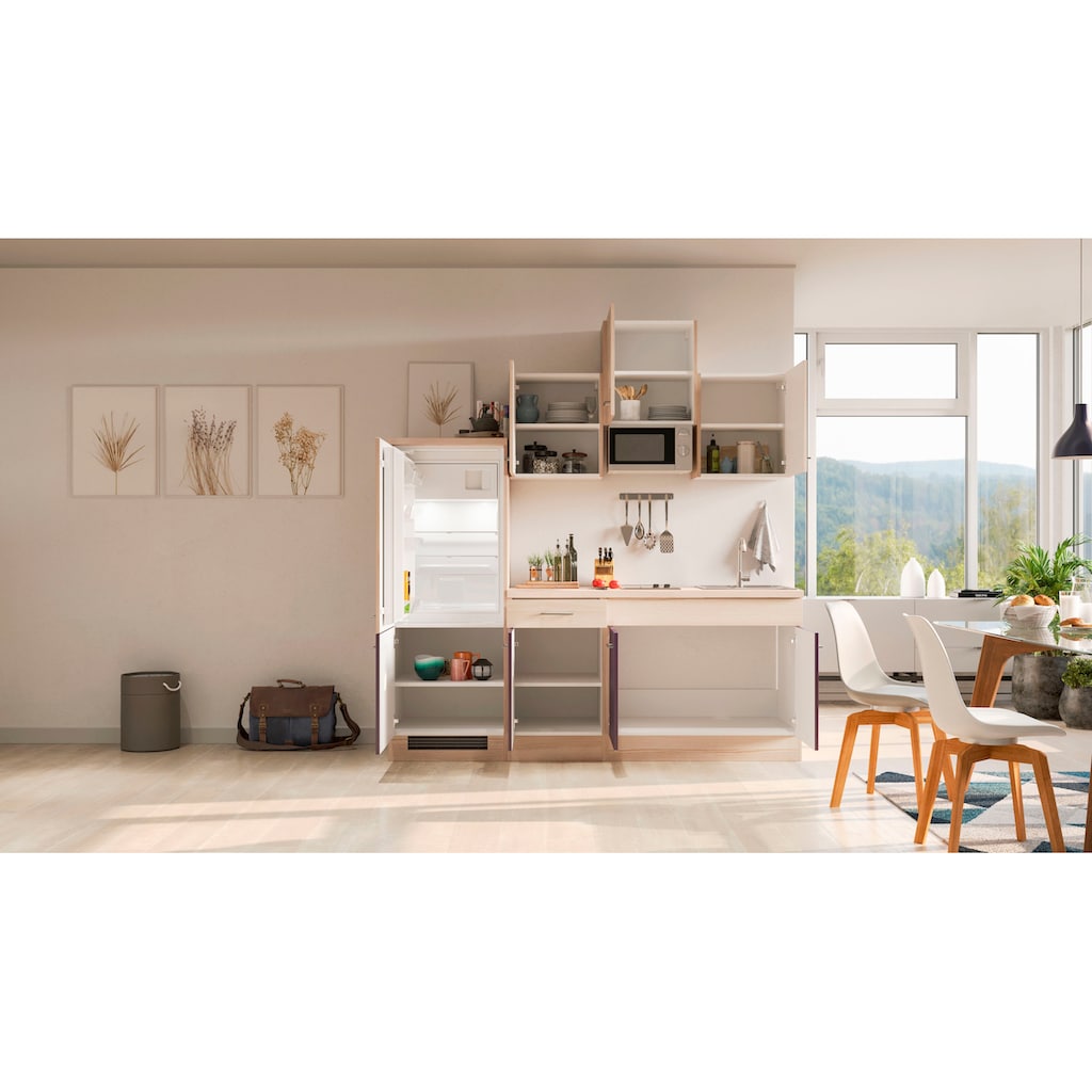 Flex-Well Küche »Portland«, Breite 210 cm, mit Kühlgerät und Glaskeramikkochfeld sowie Mikrowelle