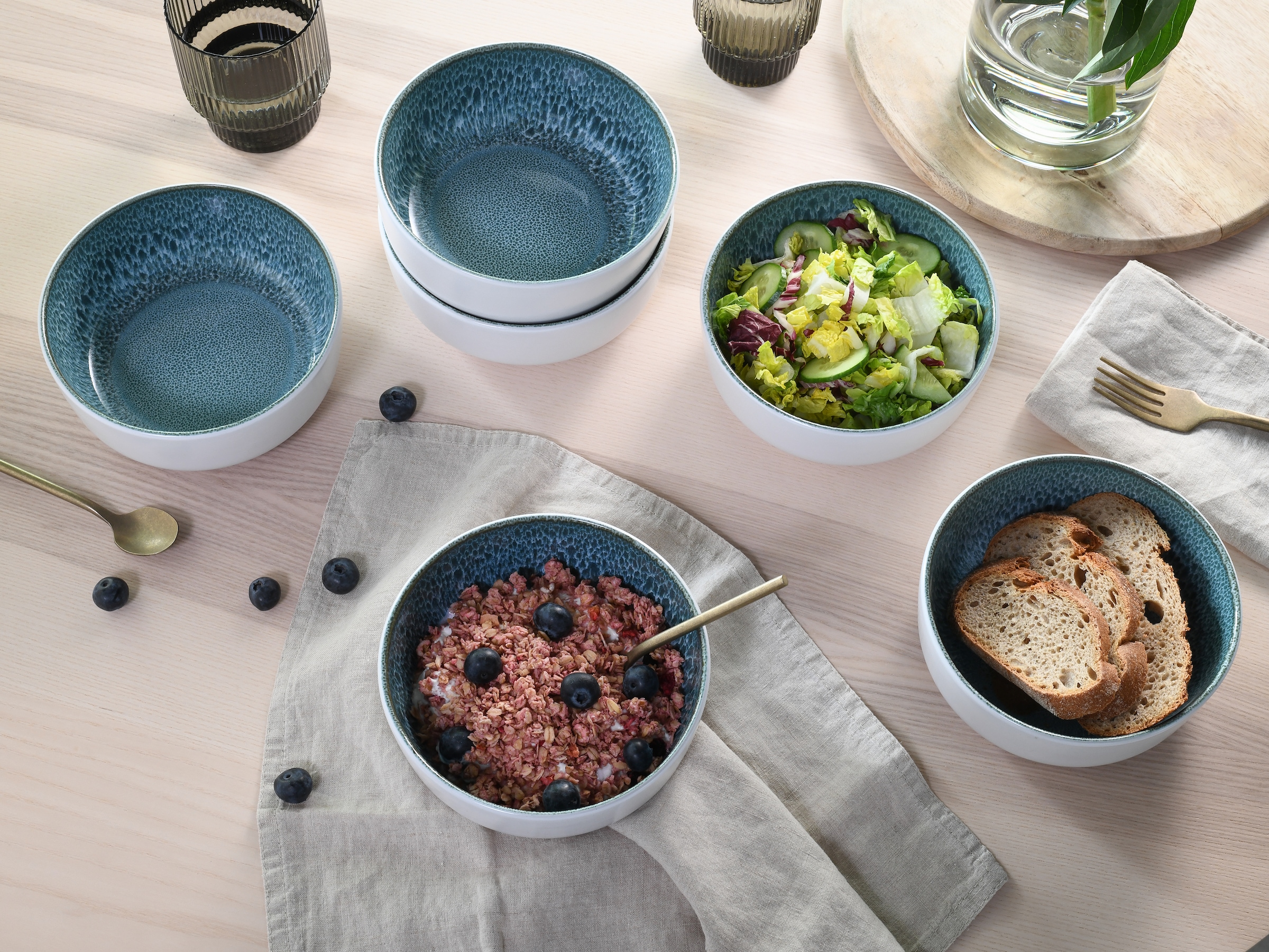 my home Müslischale »modernes Schüssel-Set Nydala, Geschirr-Set, Bowl« 6 Stk. aus Steinzeug hohe Haltbarkeit, spülmaschinen- & mikrowellengeeignet, Reaktivglasur