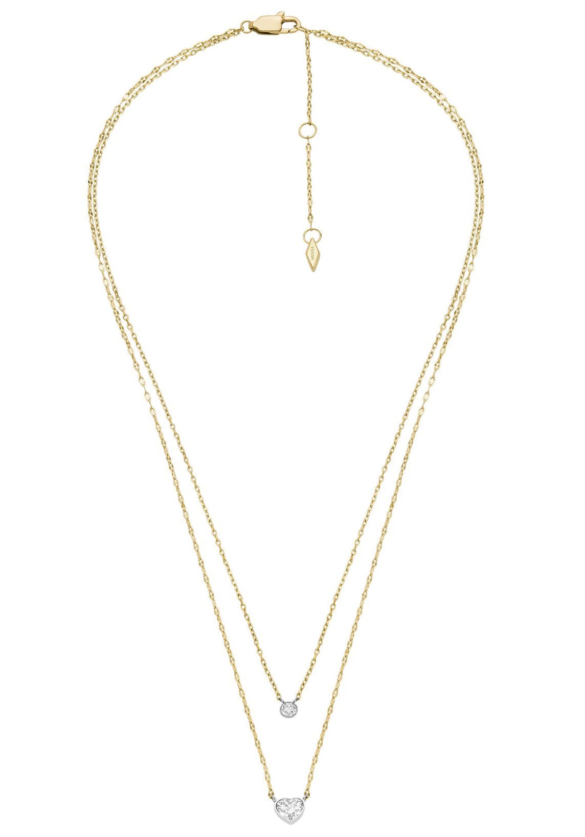 Fossil Kette mit Anhänger »Schmuck Geschenk Edelstahl Halskette SADIE Kreis Herz«, mit Zirkonia (synth.)
