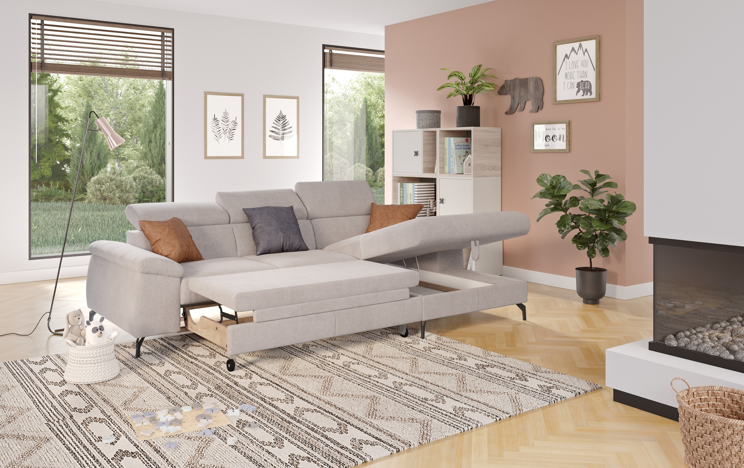 COTTA Ecksofa »Kitty L-Form, B: 242 cm«, mit Kopfteilverstellung, optional Bettfunktion & Bettkasten