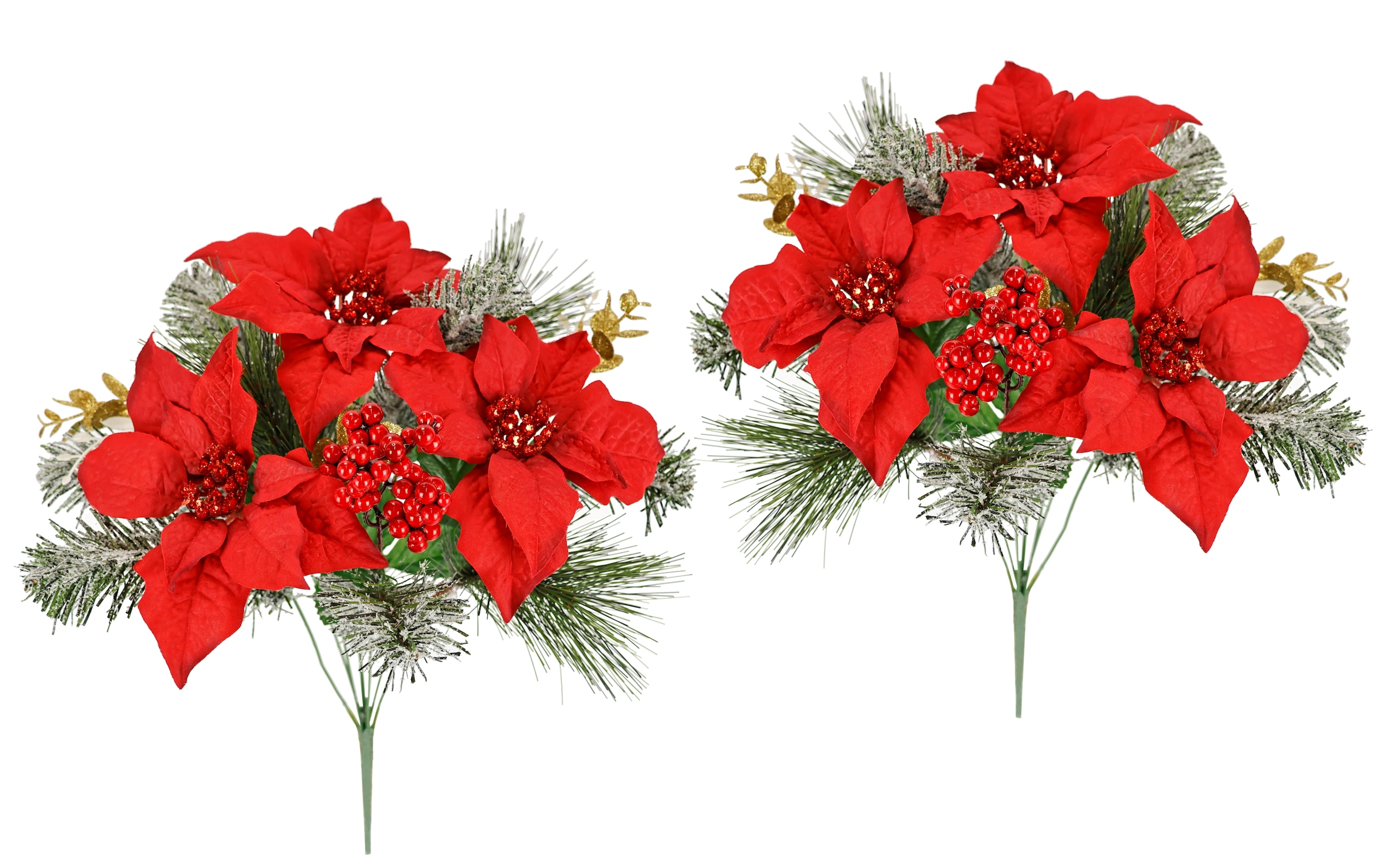 I.GE.A., Kunstblumenstrauß »Bouquet Poinsettia/Beeren/Tannenzweige« 2er Set Weihnachtsblumen Weihnachtsdeko Adventsdeko Christstern Deko, rot, 