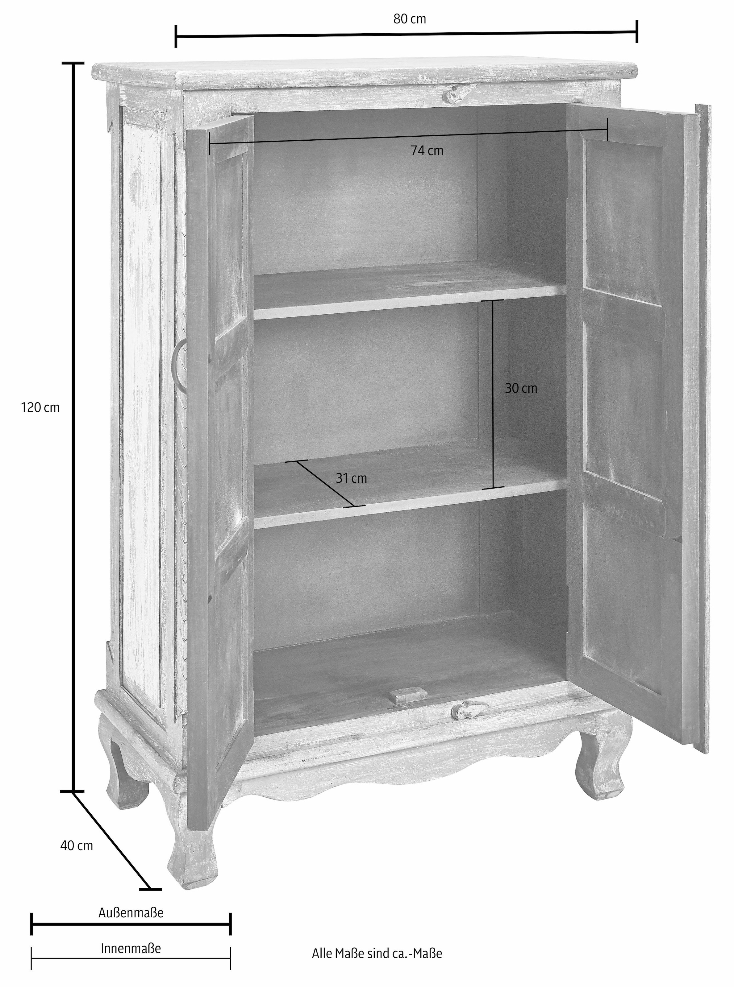 Home affaire Highboard, Stauraumschrank, Höhe 120 cm, mit aufwendiger Schnitzerei