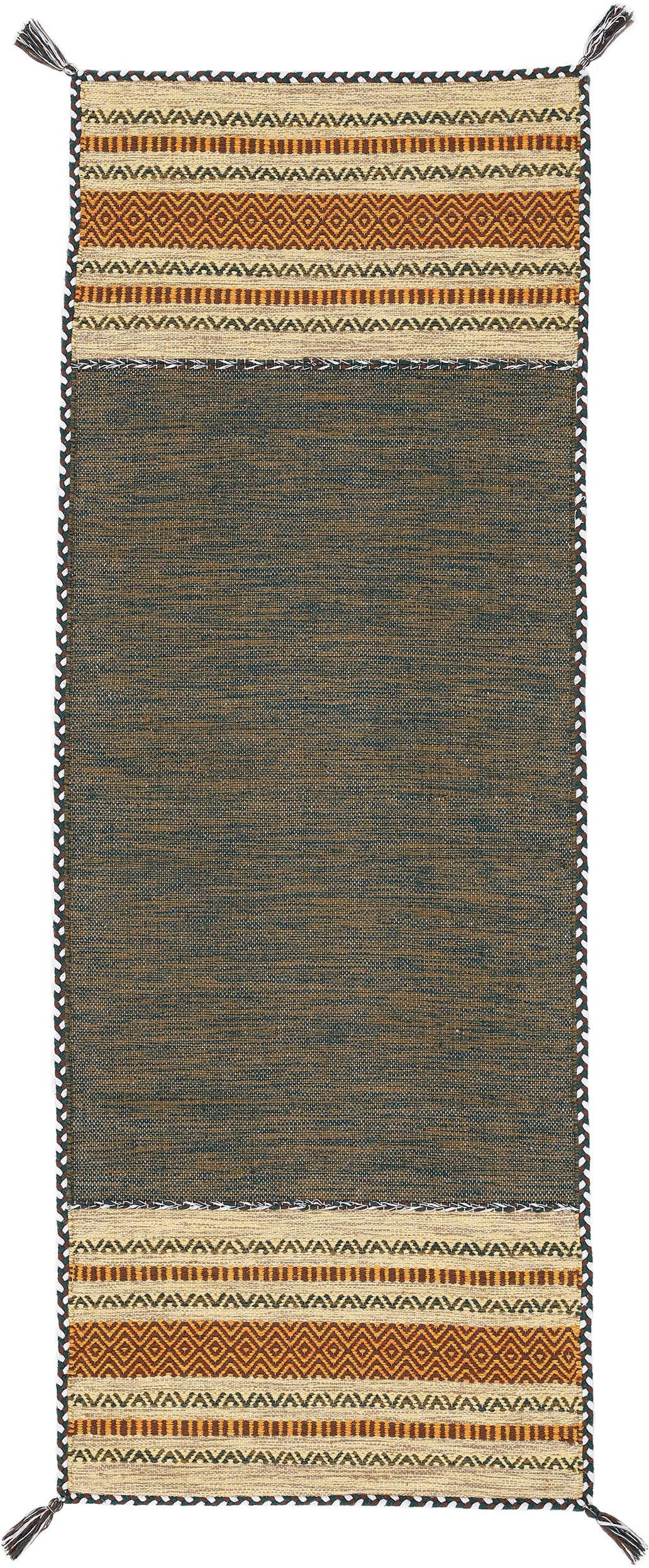 Baumwolle, Azizi«, Wohnzimmer rechteckig, »Kelim carpetfine Fransen, mit Läufer Wendeteppich