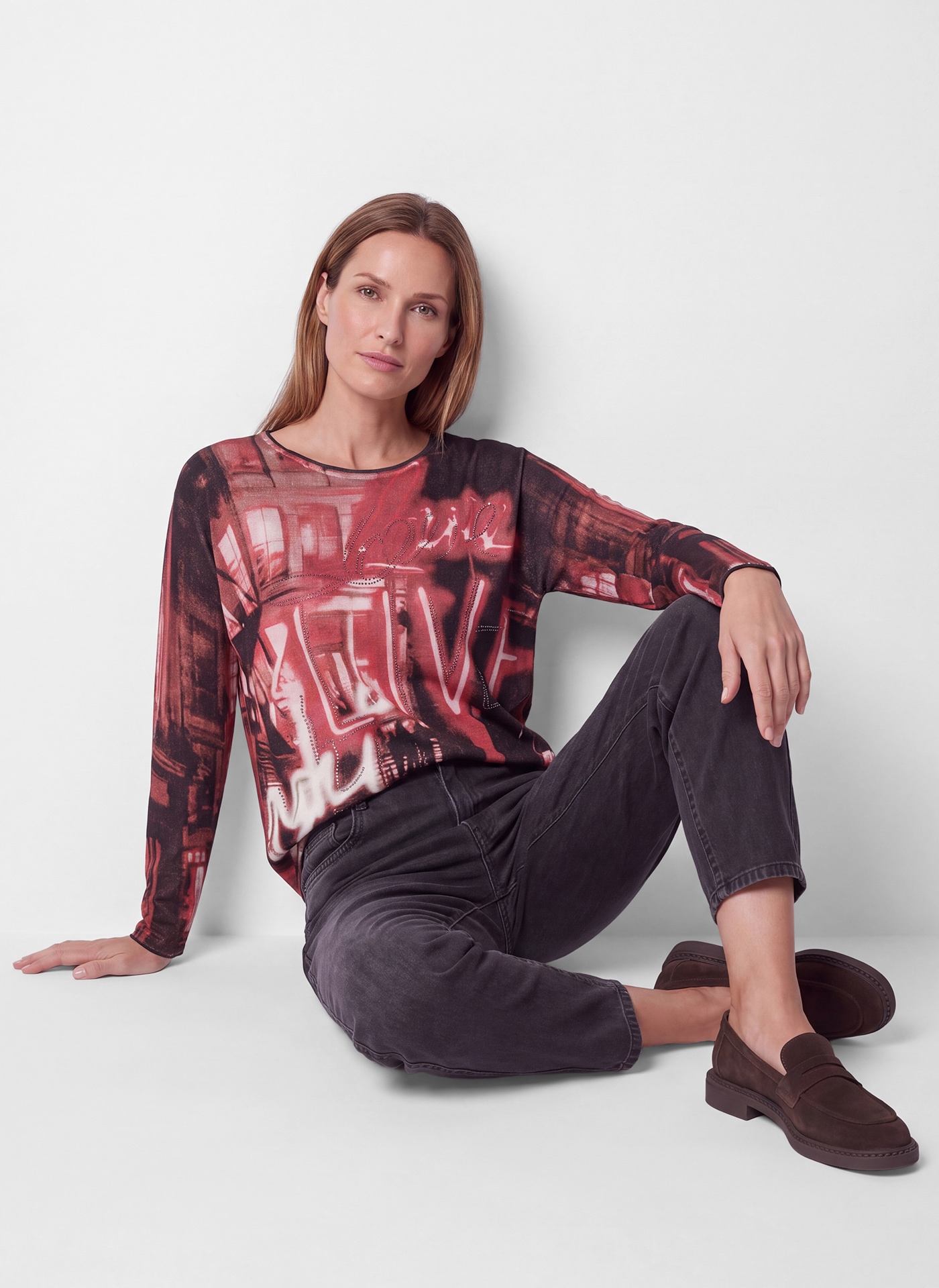 Rabe Rundhalspullover mit Allover-Print und Glitzer-Details