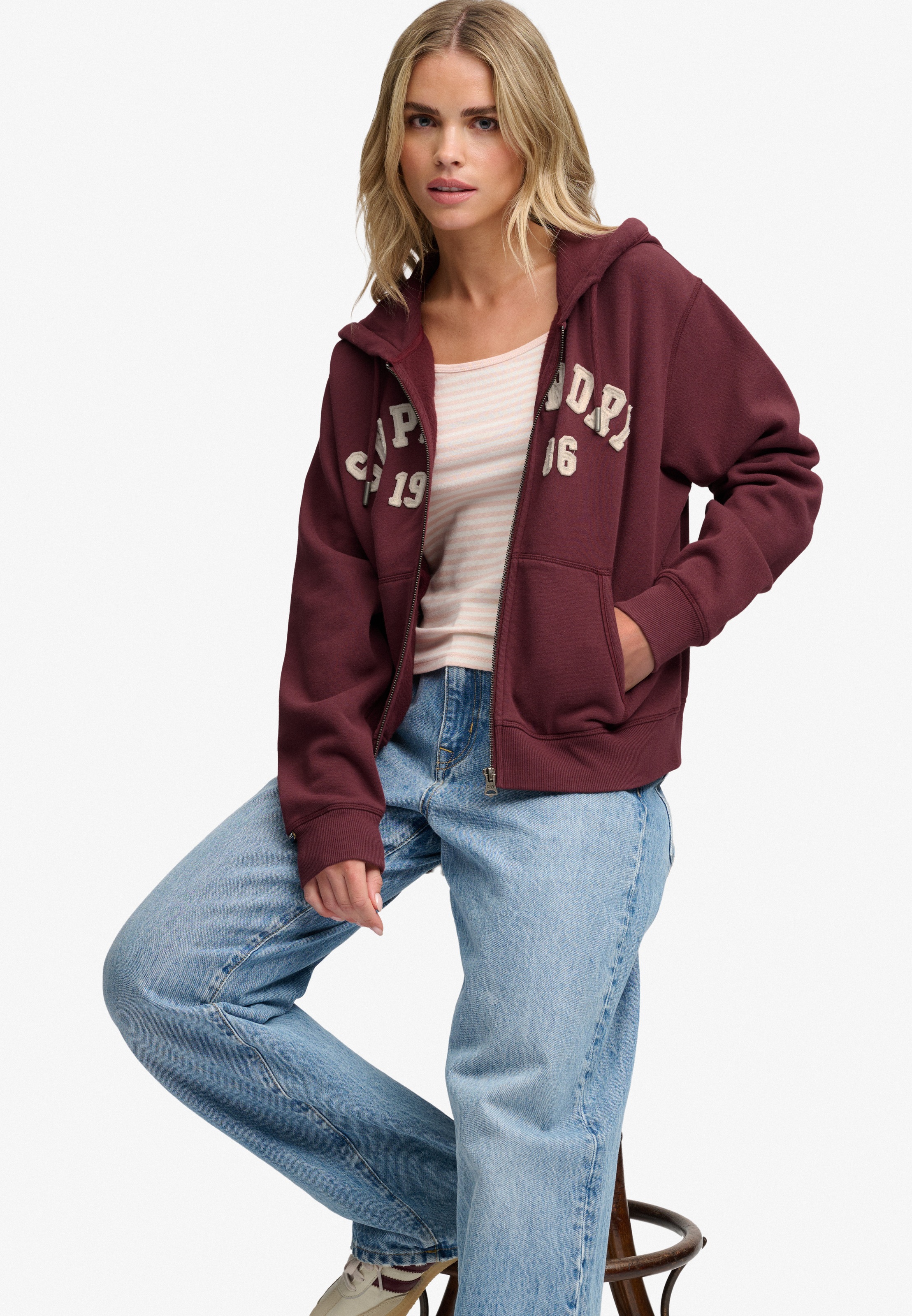 Superdry Kapuzensweatjacke »ATH ESS RELAXED CROP ZIPHOOD« Baumwollmischung