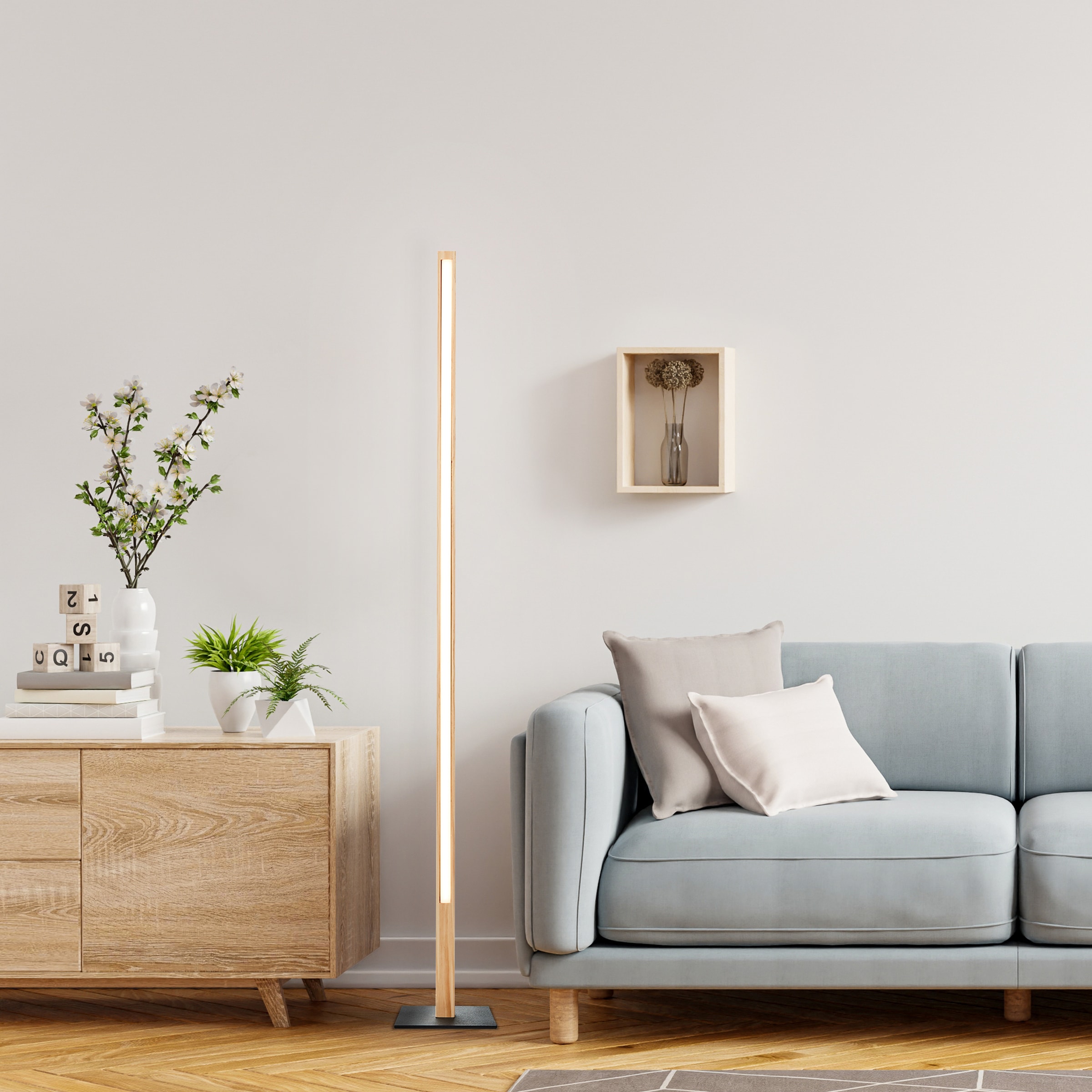 Brilliant LED Stehlampe »Arion«, aus Holz, 120 cm Höhe, 1400 lm, 3000 K, Metallfuß