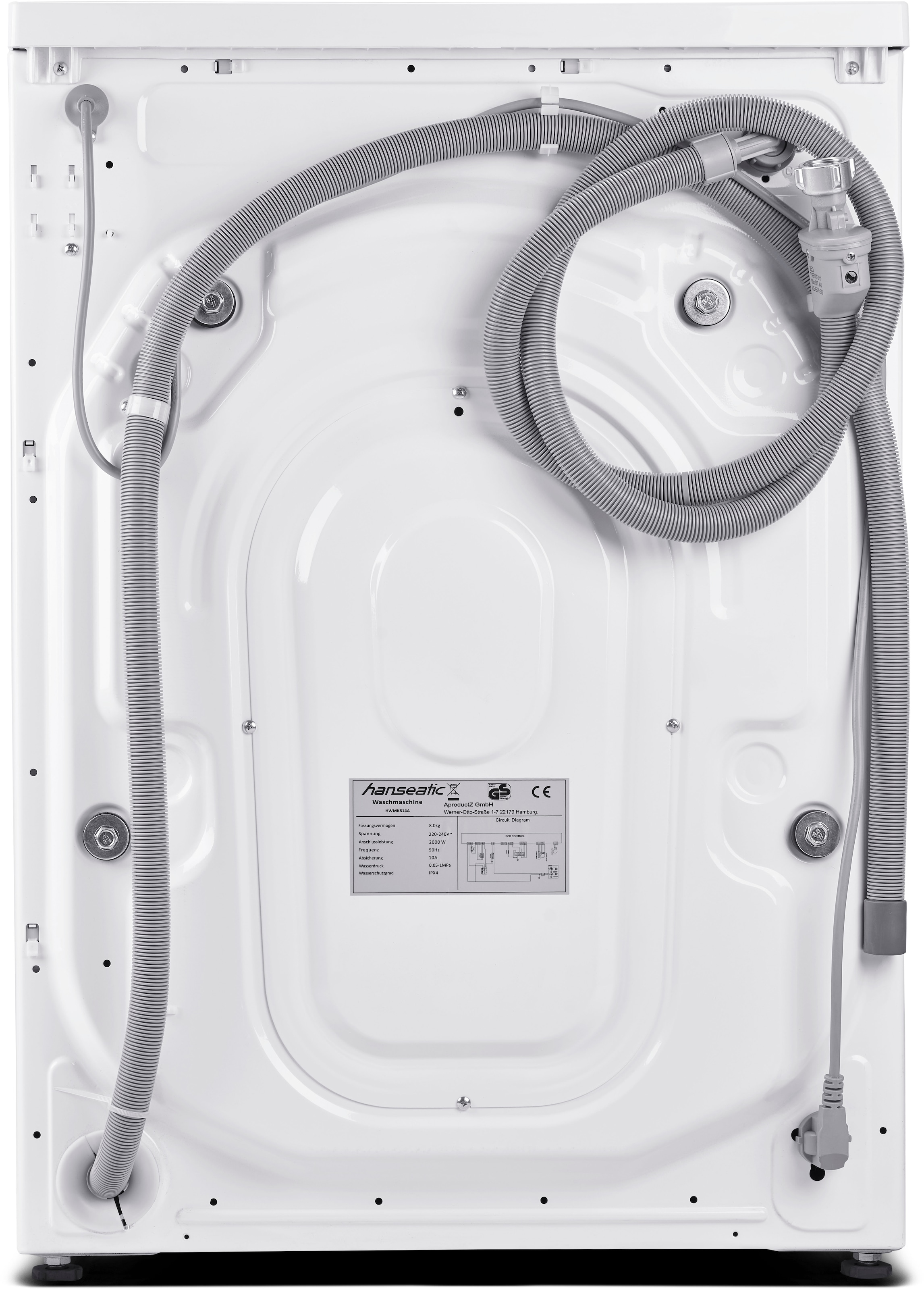 Hanseatic Waschmaschine, HWMK814A, 8 kg, 1400 U/min, Mengenautomatik,  Nachtwaschprogramm, Überlaufschutz, Dampfoption mit 3 Jahren XXL Garantie