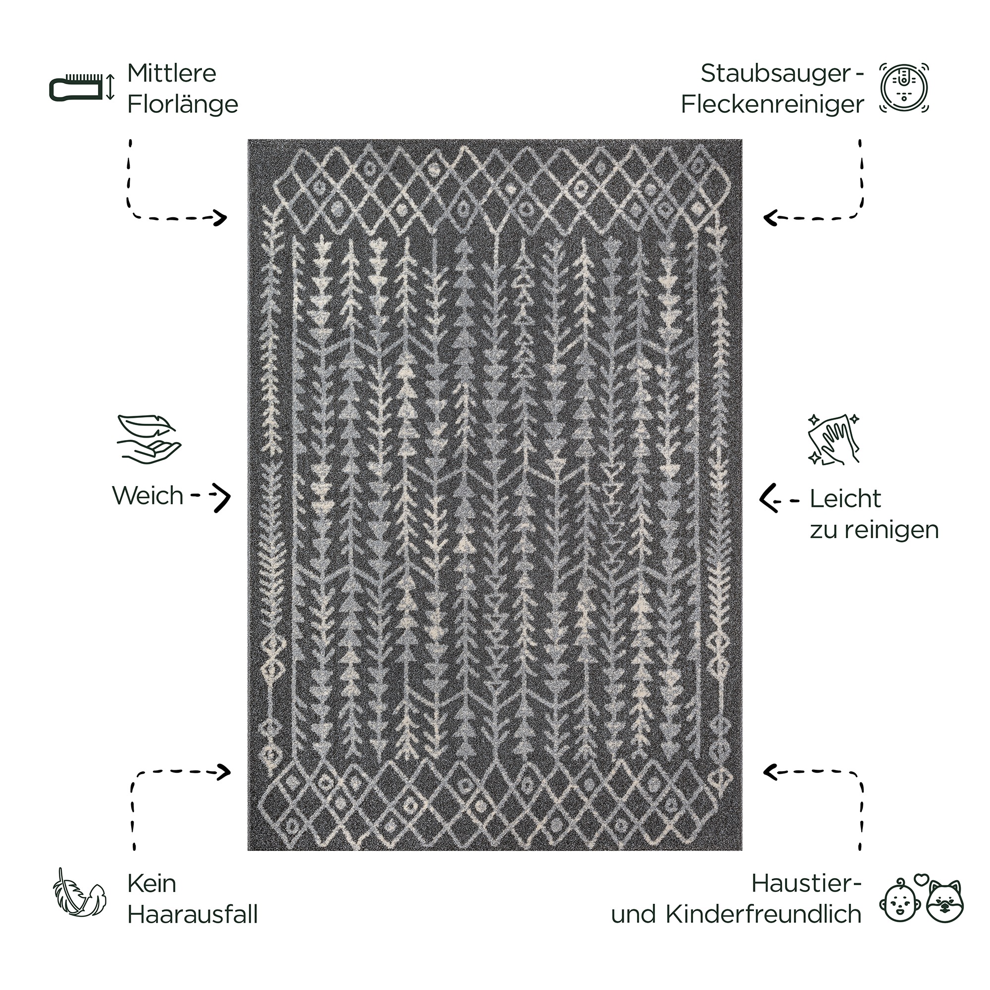 Sanat Teppich »Boho 8204« rechteckig 10 mm Höhe Kurzflor, robust, Boho, Scandic, für Fussbodenheizung geeignet