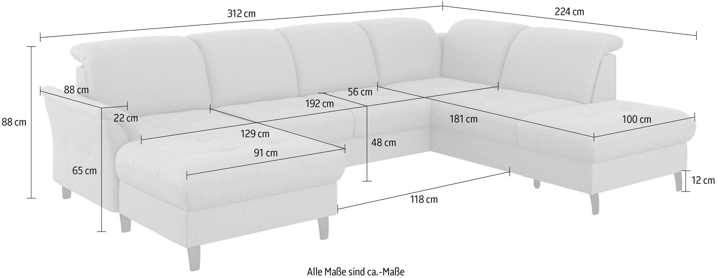 sit&more Wohnlandschaft »Maggiore U-Form« wahlweise mit Kopfteilverstellung, Bettfunktion und Stauraum