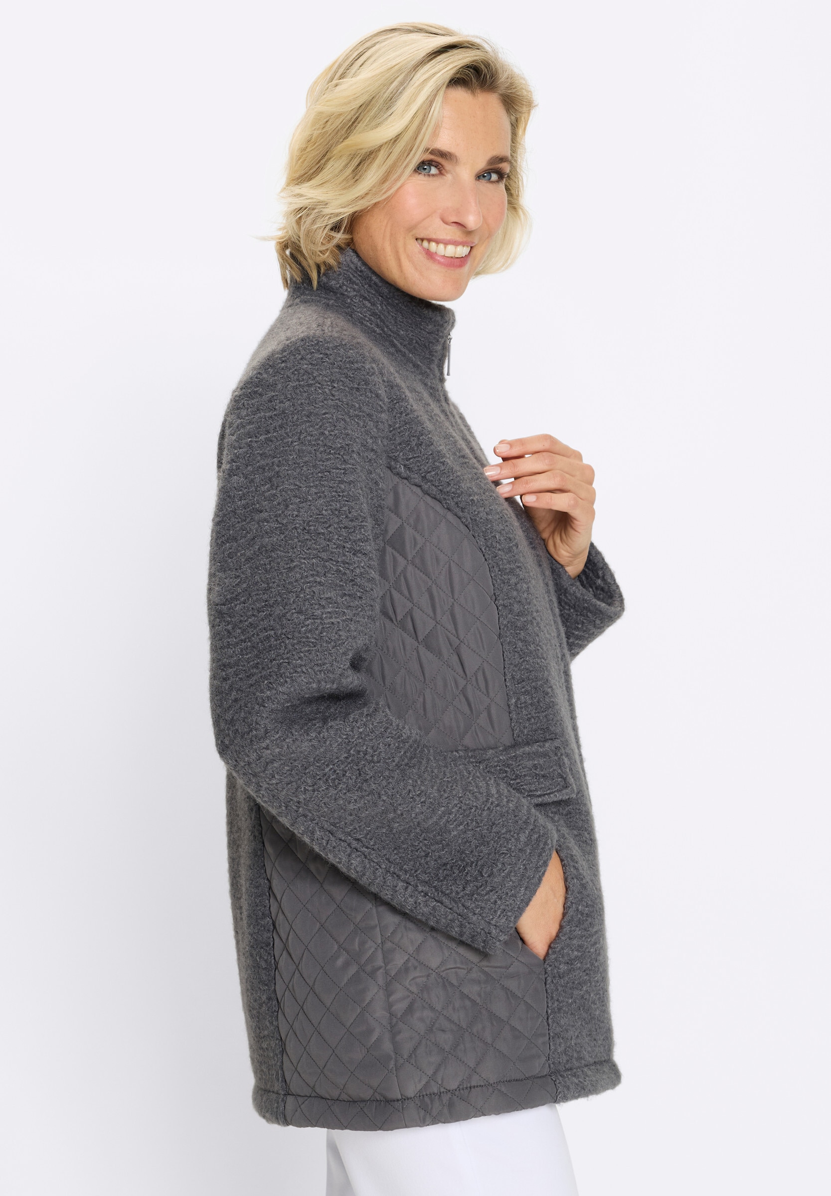 Sieh an! Funktionsjacke »Bouclé-Jacke Boucléjacke mit gesteppten Einsätzen«