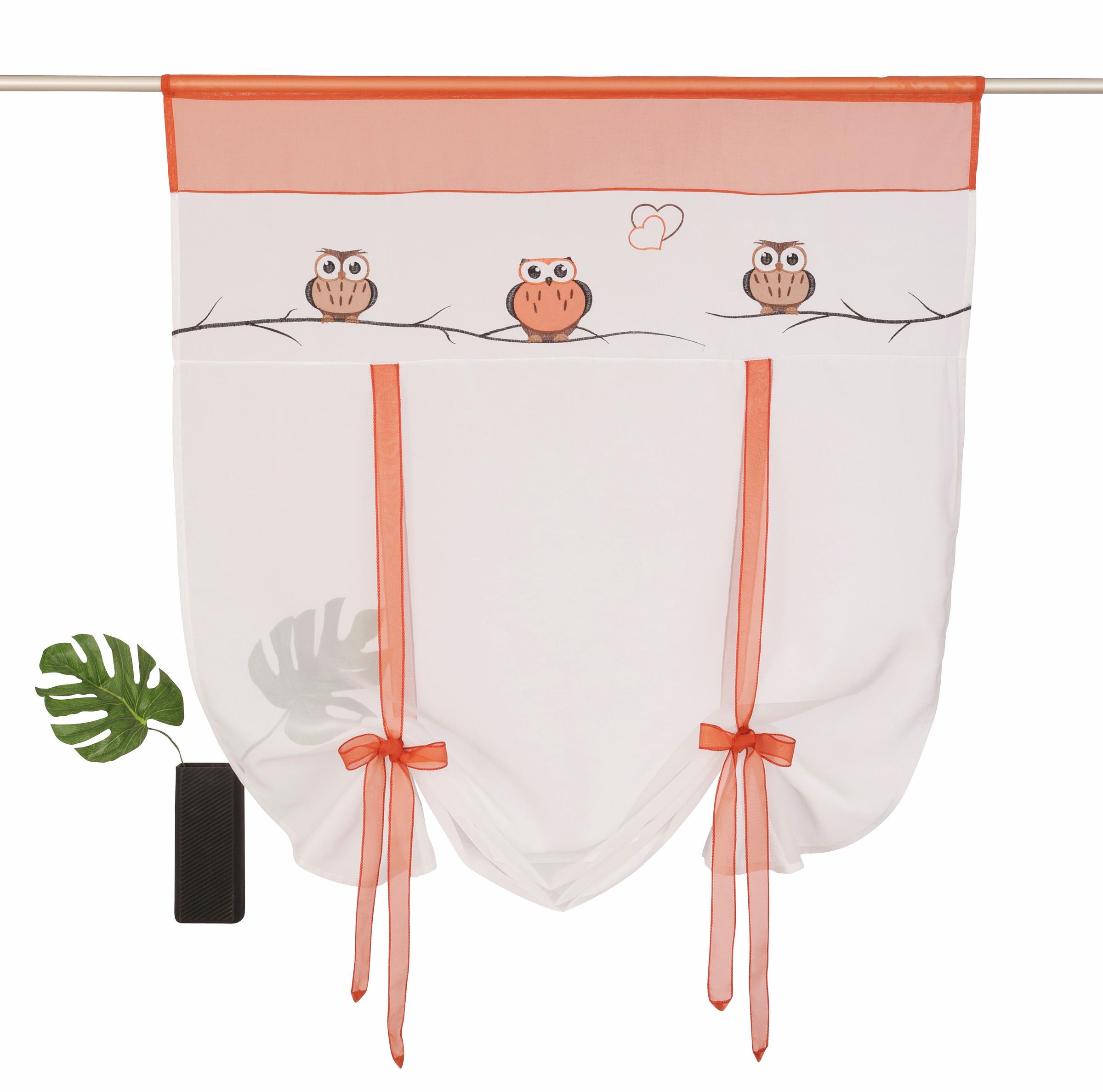 OTTO home Bindegardine »Java« Stangendurchzug 1 Stk. tlg. Fertiggardine, transparent, mit bestickten Eulen