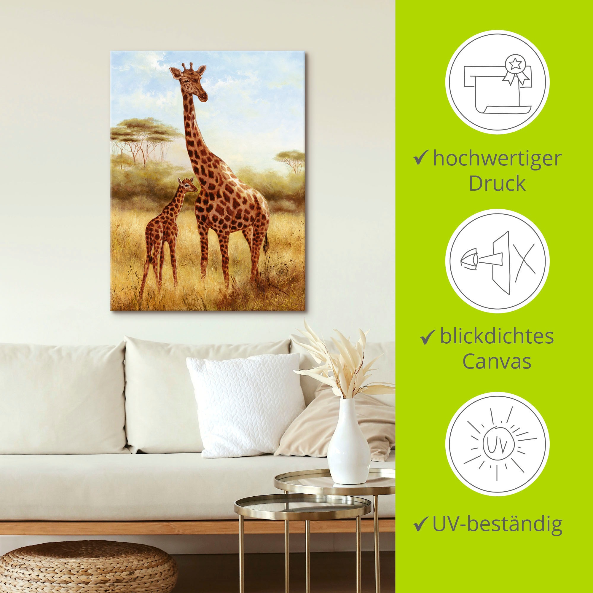 Artland Leinwandbild »Giraffe«, Wildtiere, (1 St.), auf Keilrahmen gespannt
