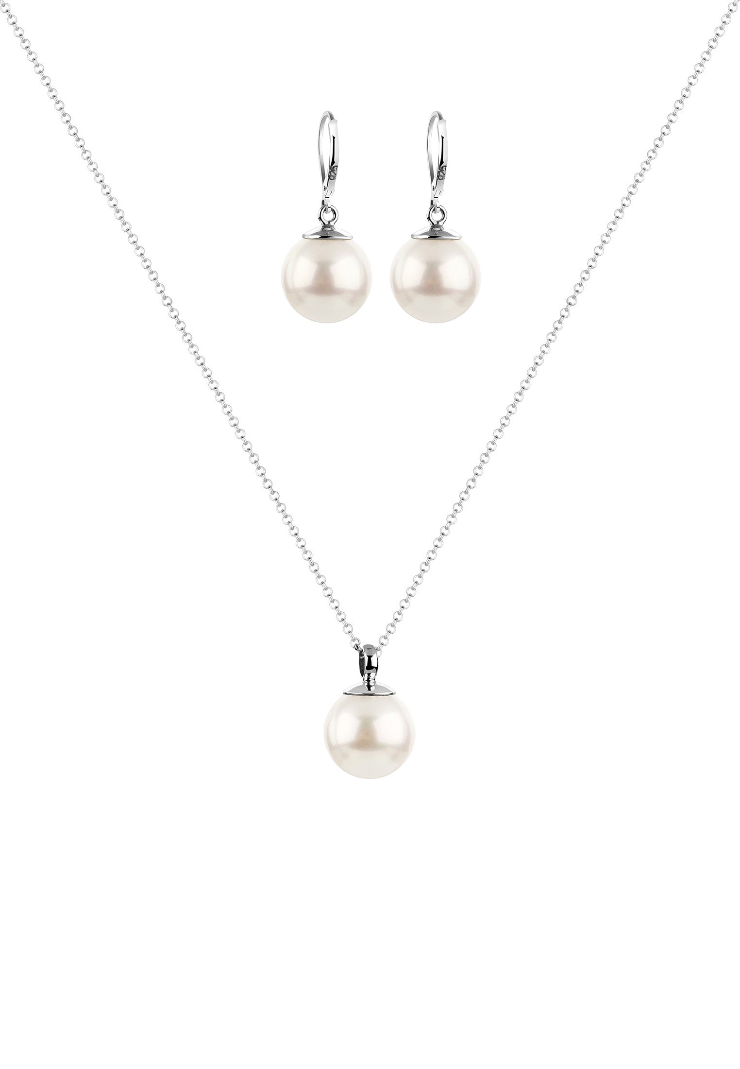 Nenalina Ohrring und Ketten Set »Schmuckset Halskette Ohrhänger Muschelkernperle 925 Silber« ()