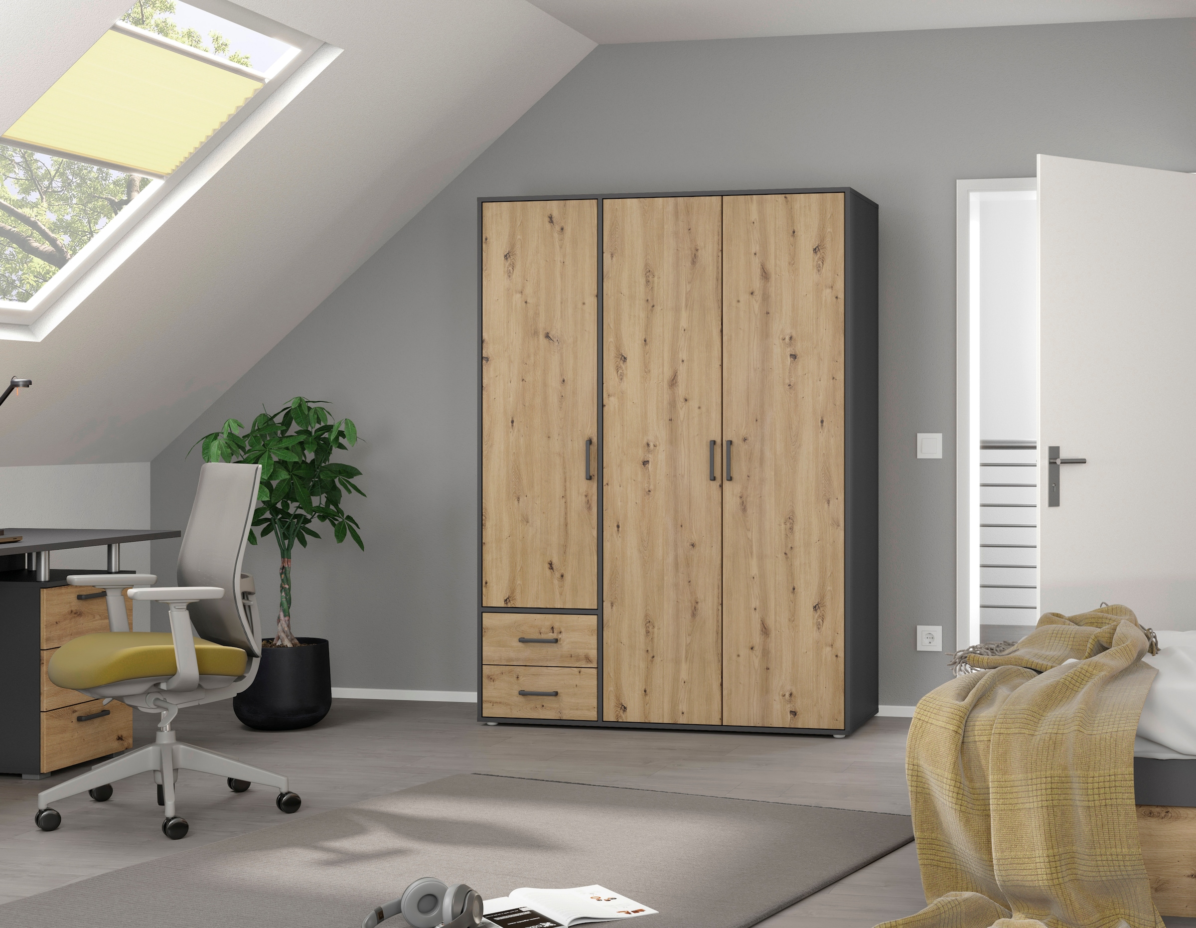 rauch Drehtürenschrank "Kleiderschrank Schrank Garderobe Wäscheschrank VOYAGER" in 3 verschiedenen Ausstattungen BASIC/CLASSIC/PREMIUM, mit 2 modernen Griffvarianten, mit Außenschubladen MADE IN GERMANY