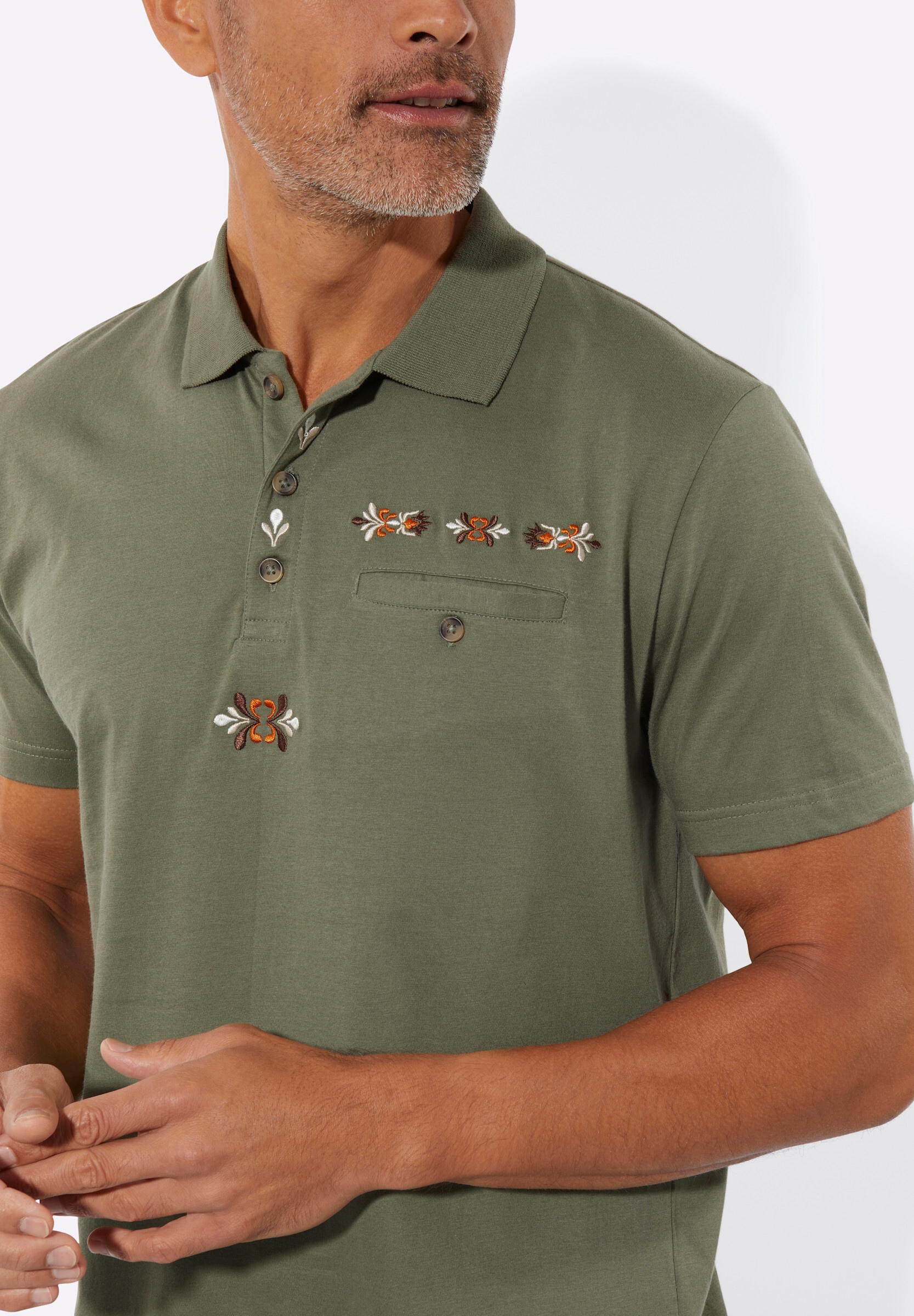 Sieh an! Trachtenshirt »Kurzarm-Poloshirt Poloshirt mit Trachtenstickerei«