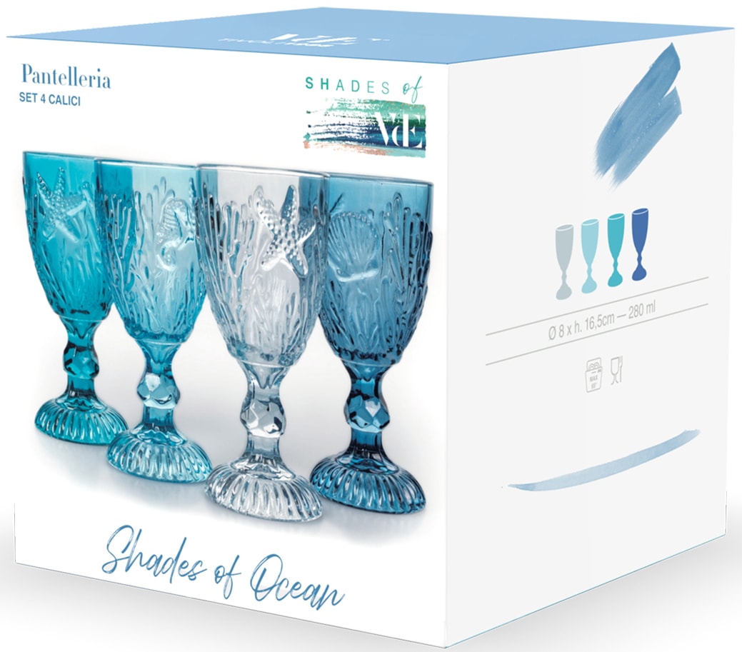 Villa d'Este Weinglas »Pantelleria Ocean, Set 4-teilig«, (Set, 4 tlg.), Gläser-Set, 4-teilig, Inhalt 280 ml