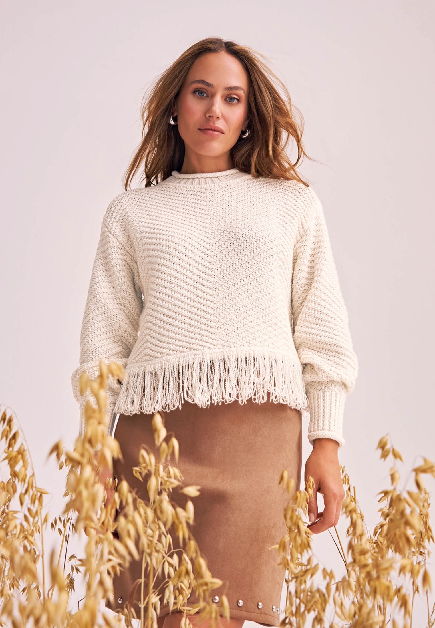 Zero Rundhalspullover »Pullover mit Fransen«