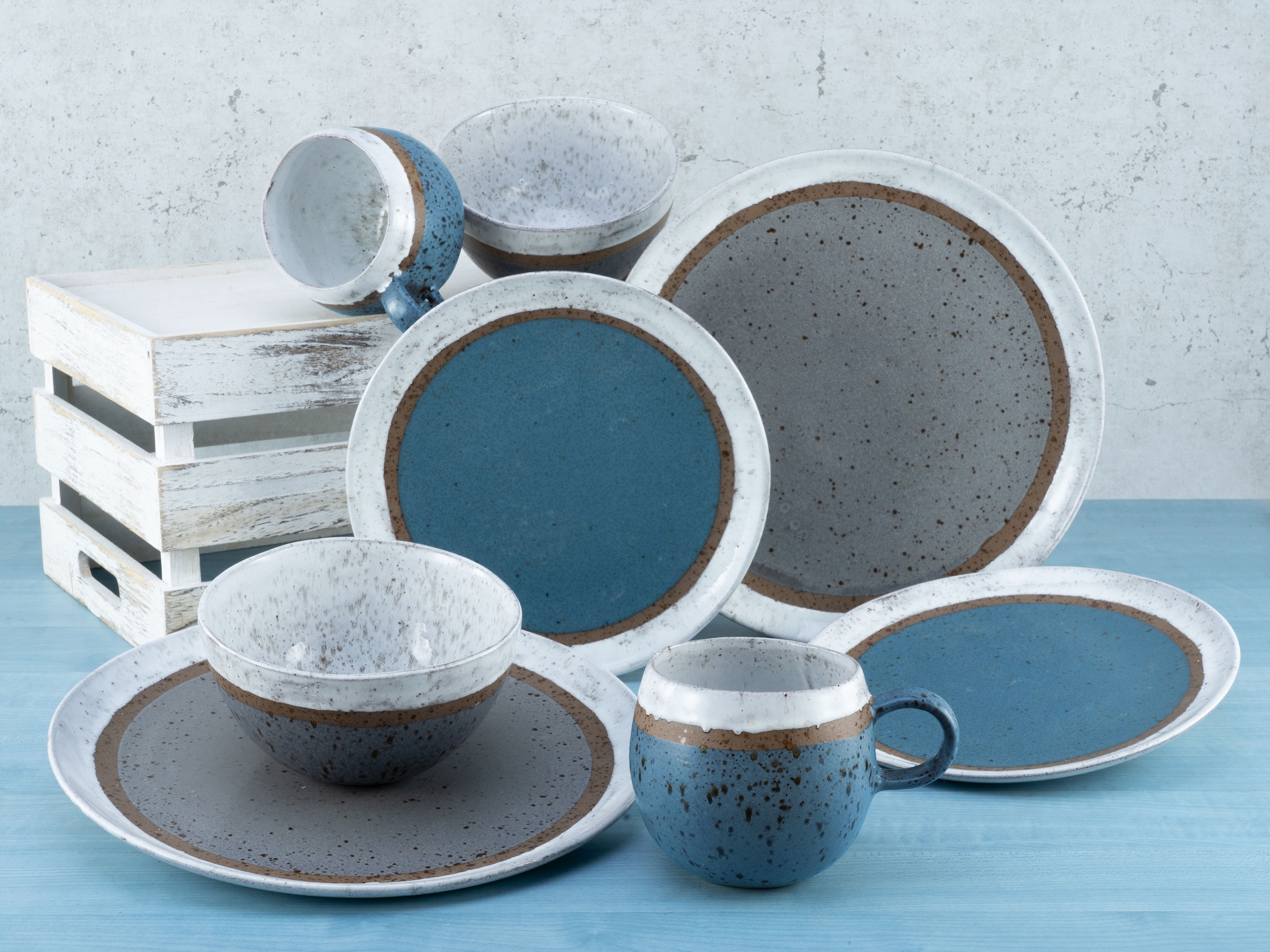 CreaTable Kombiservice »Geschirr-Set Fjord«, (Set, 8 tlg., Kaffeeservice und Tafelservice im Set, für 2 Personen), Service, skandinavisches Design, 8 Teile für 2 Personen