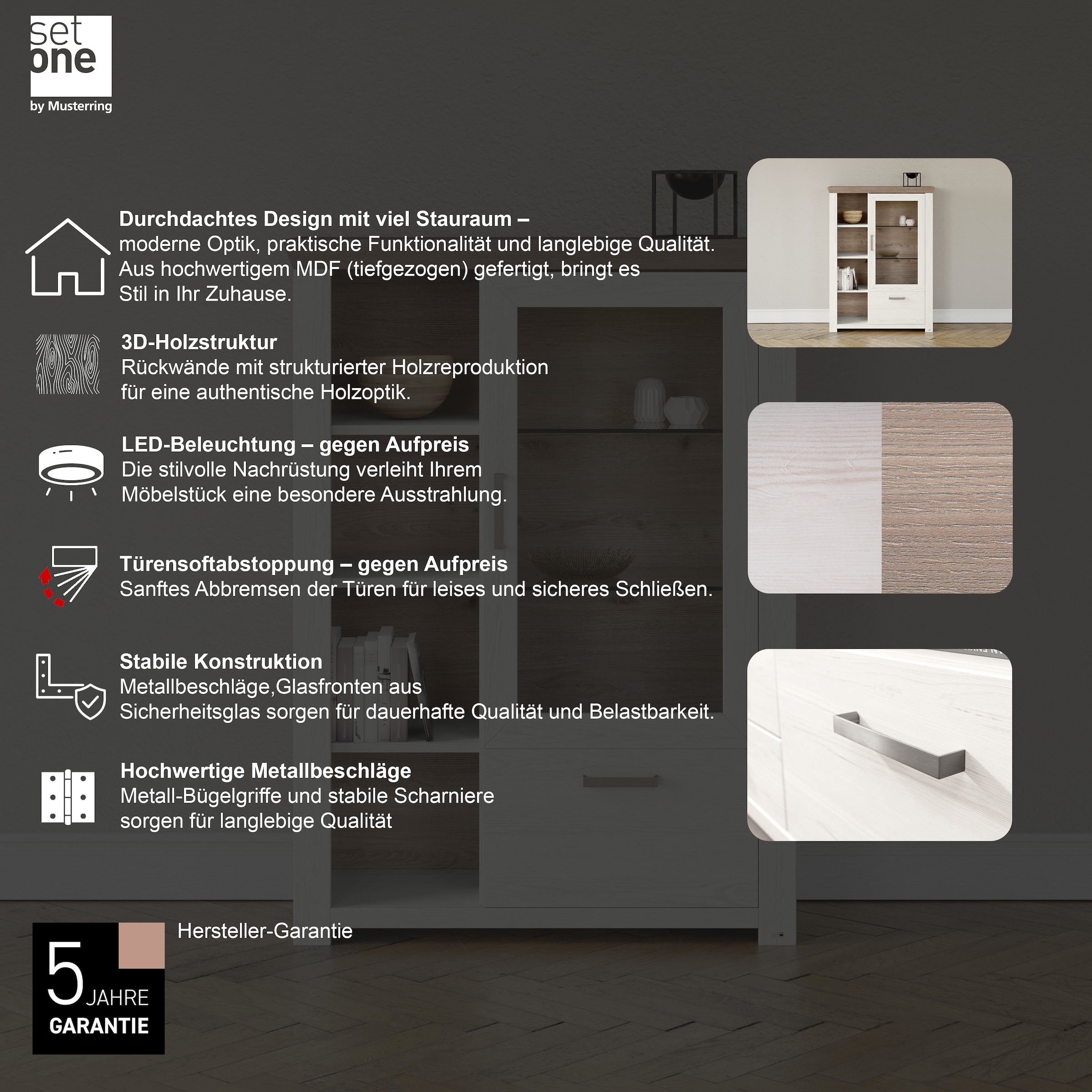 set one by Musterring Highboard »York« Typ 13 und 14, mit Glastür und Schubkasten, 3 Farbvarianten, B 105 cm