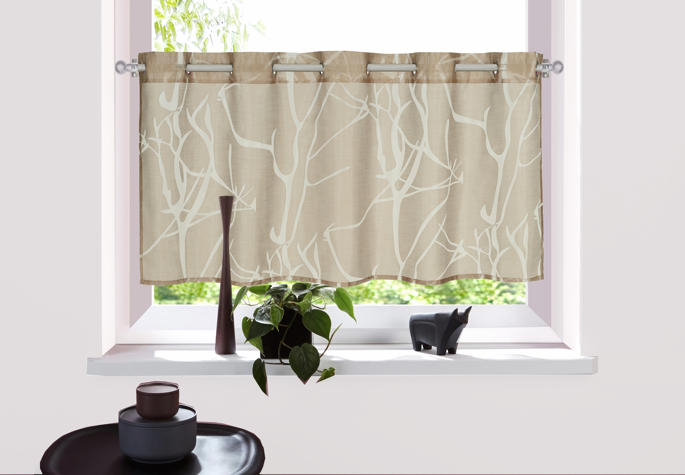 OTTO home Scheibengardine »Anna, 1 Stück, halbtransparent, Ösen, Äste-Motiv« Ösen 1 Stk. tlg. Viskose & Polyester, Äste-Motiv