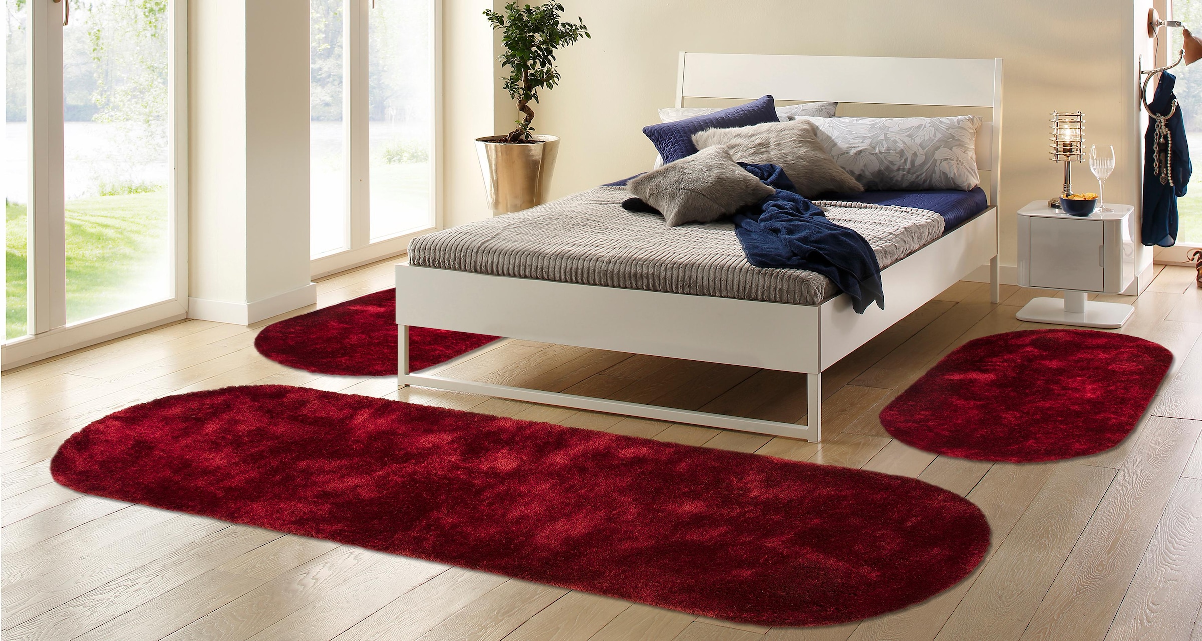Bruno Banani Hochflor-Bettumrandung »Dana Teppich, Kundenliebling«, (3 tlg.), unifarben, Mikrofaser, pflegeleicht, Bettvorleger, Schlafzimmer