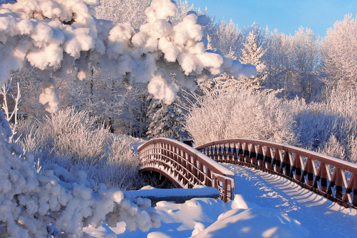 Papermoon Fototapete »Winterbrücke«