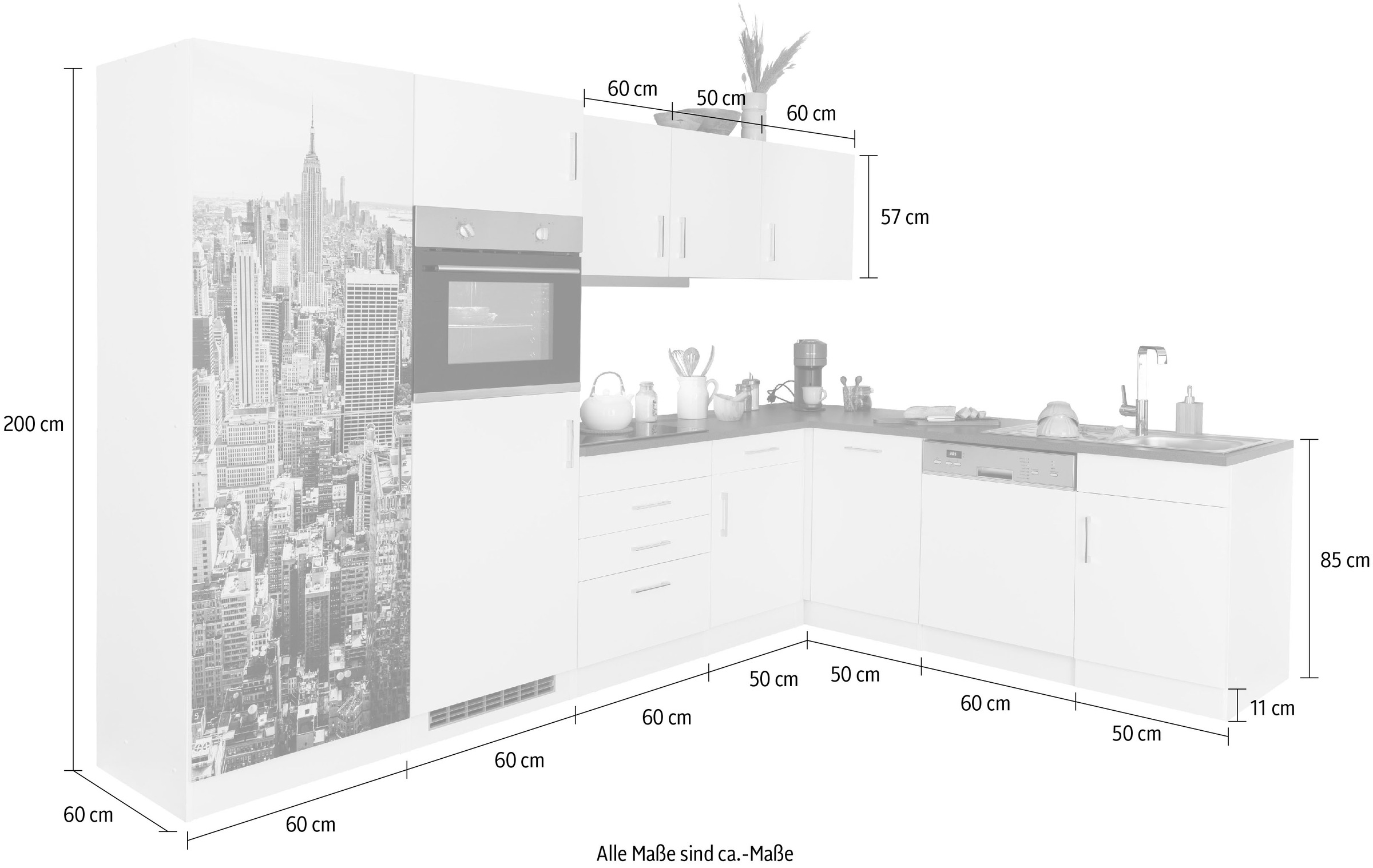 KOCHSTATION Winkelküche »KS-Paris«, Stellbreite 290/220 cm, wahlweise mit Induktionskochfeld