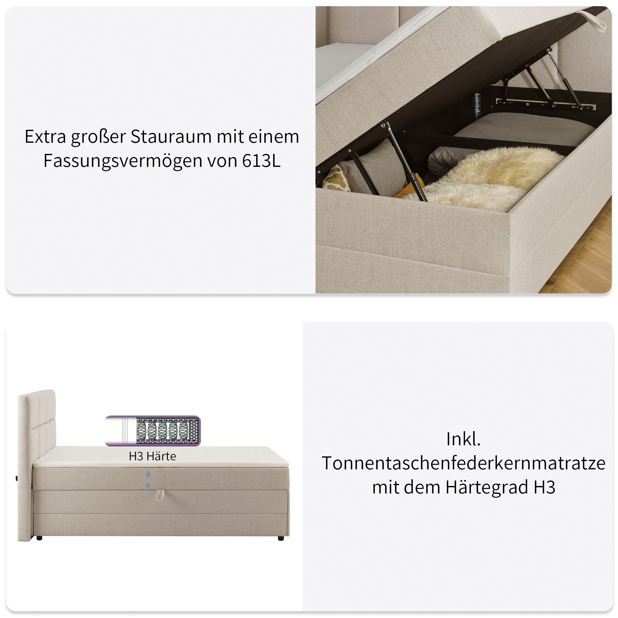 INOSIGN Boxbett »Fillmore inkl. Bettkasten, Liegefläche 180x200 cm, in Boxspring-Optik« inkl. Topper, erhältlich in verschiedenen Farben