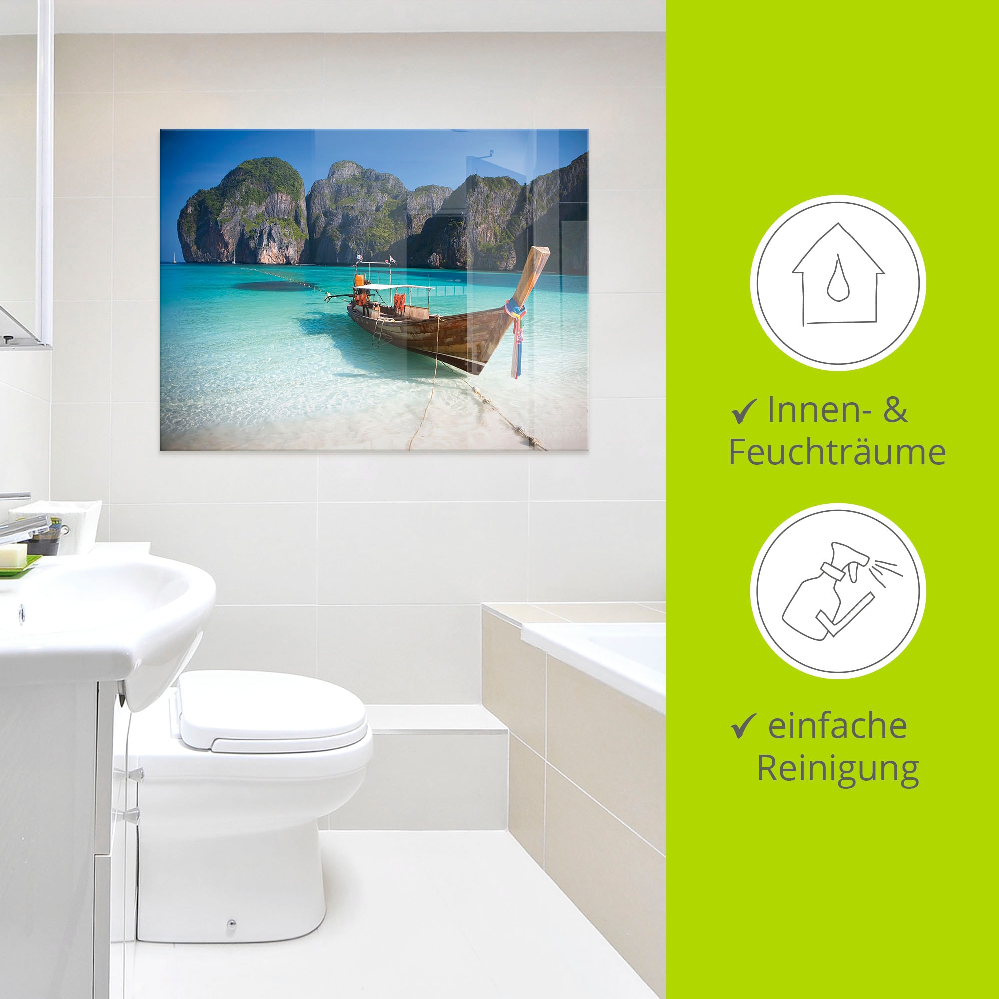 Artland Glasbild »Maya Bay, Koh Phi Phi Leh, Thailand«, Boote & Schiffe, (1 St.), in verschiedenen Größen