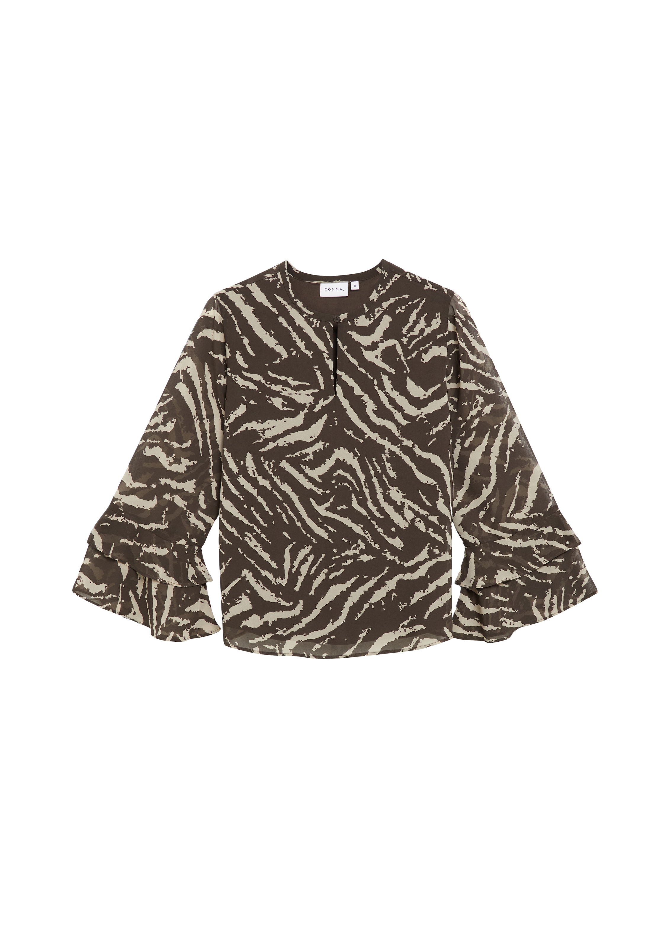 Comma Chiffonbluse mit grafischem Print und Volants / 3/4-Arm
